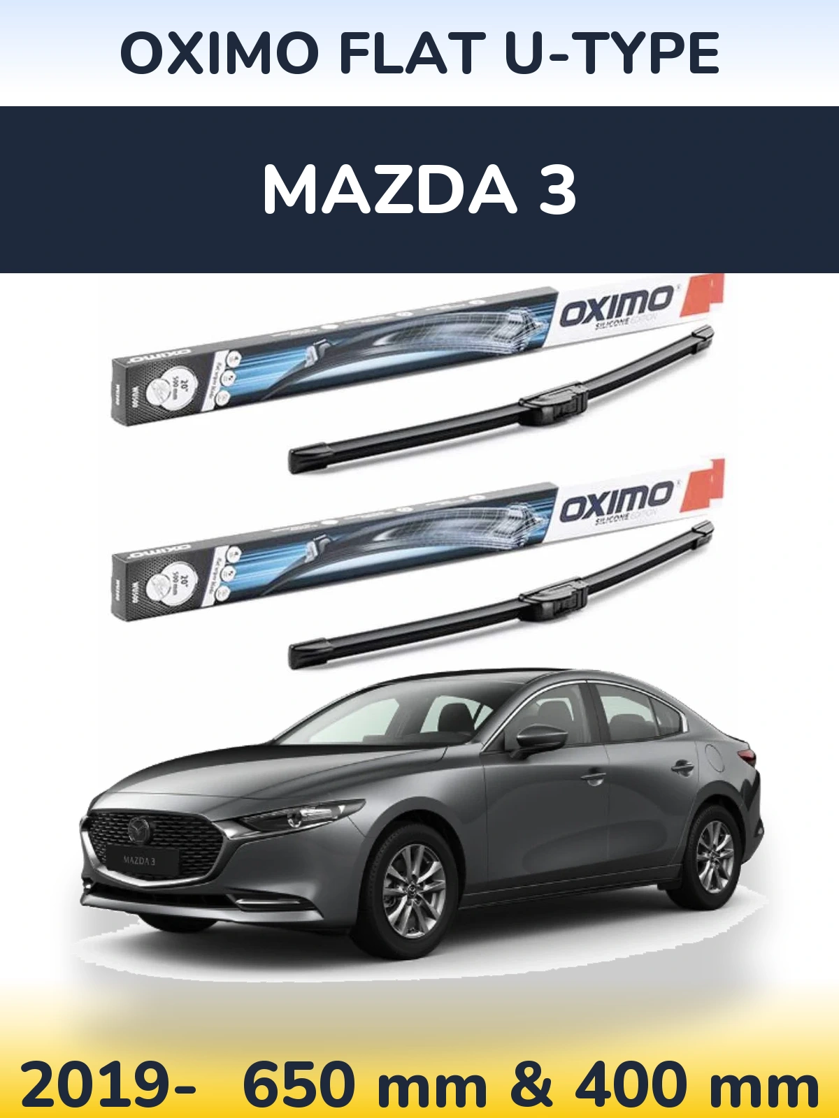 Komplet przednich wycieraczek Oximo Flat U-type 650 & 400 mm do Mazda 3 2019-2026