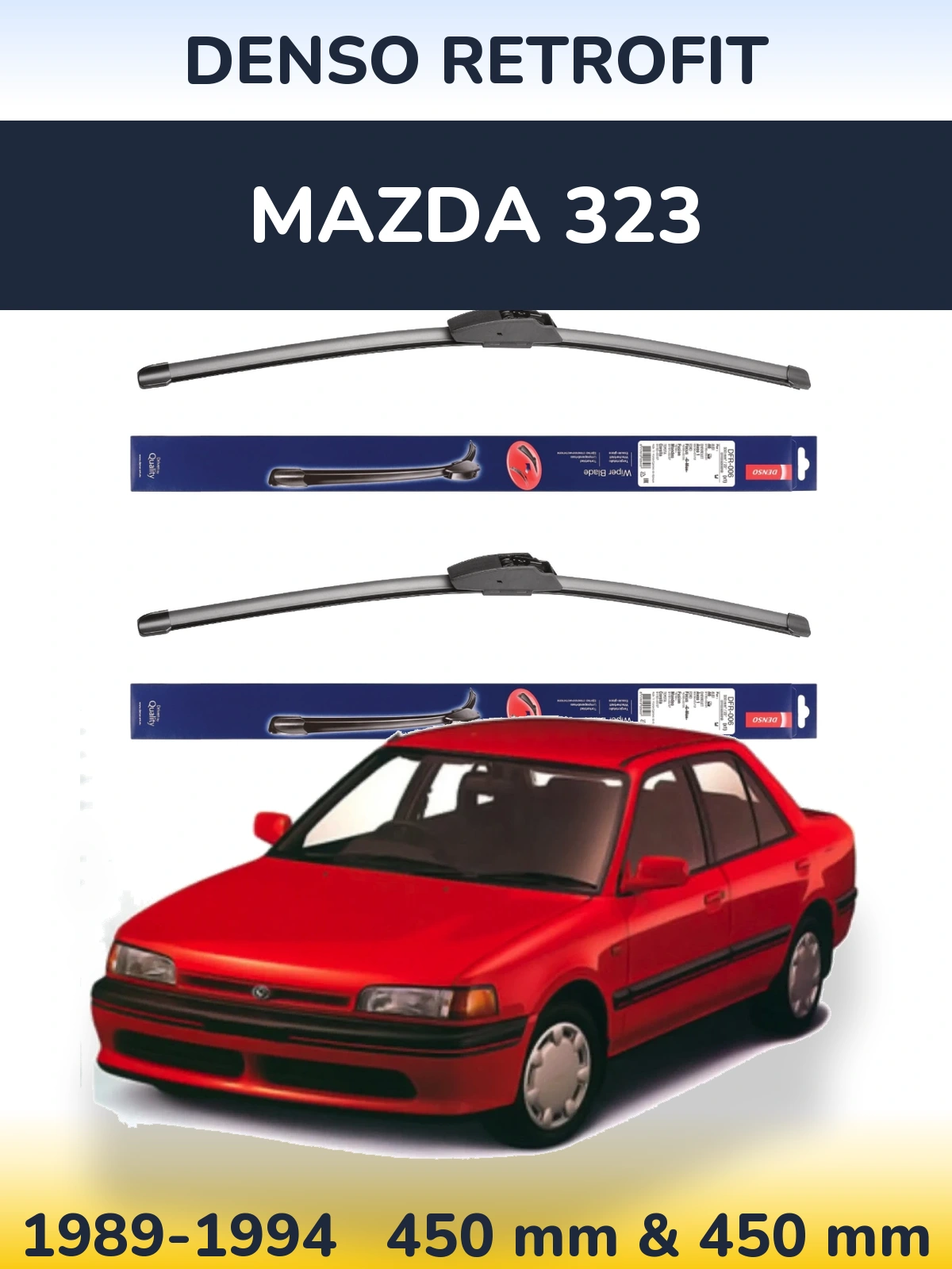 Front wiper blade set Denso Retrofit 450 & 450 mm for Mazda 323 1989-1994