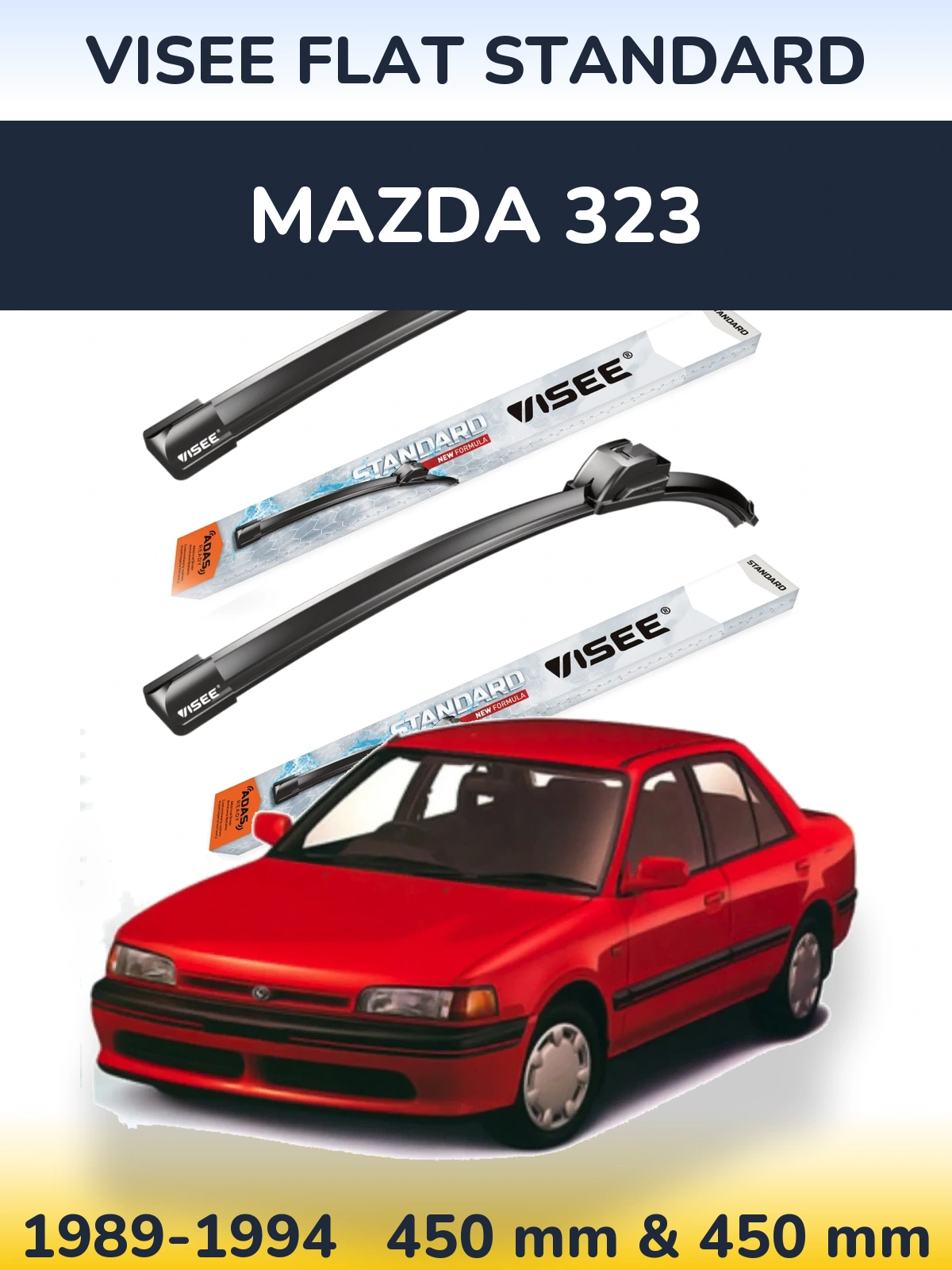 Front wiper blade set VISEE FLAT STANDARD 450 & 450 mm for Mazda 323 1989-1994