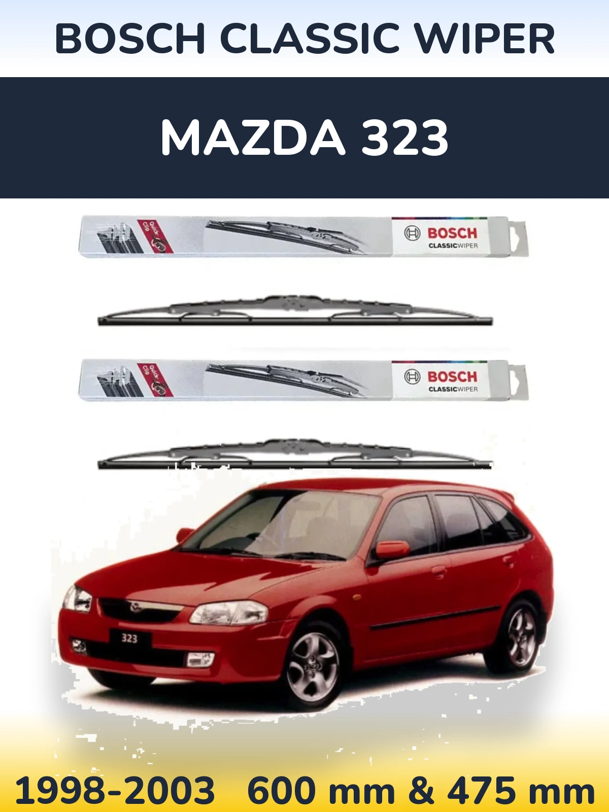 Комплект передних дворников BOSCH Classic Wiper 600 & 475 мм для Mazda 323 1998-2003