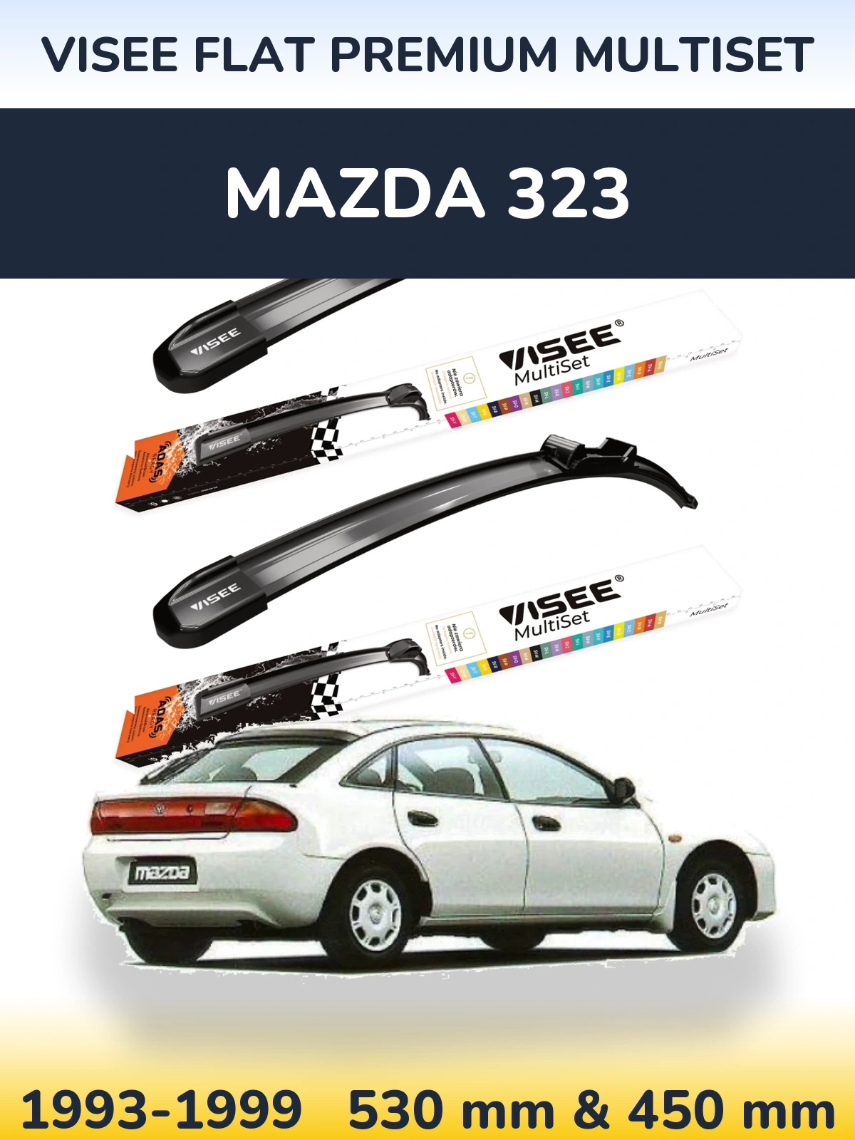 Комплект передних дворников VISEE FLAT PREMIUM MultiSet 530 & 450 мм для Mazda 323 1993-1999