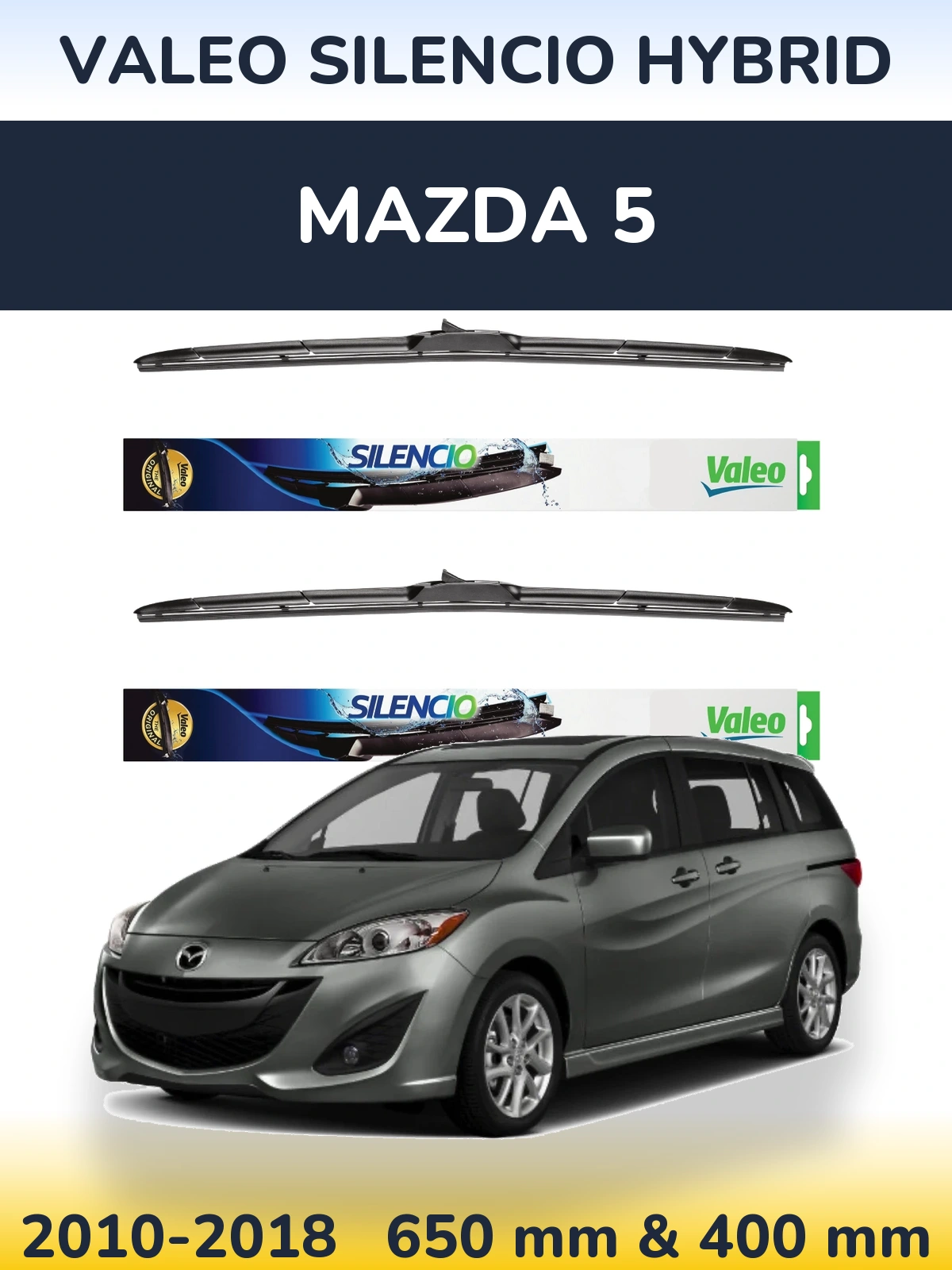 Комплект передних дворников Valeo Silencio Hybrid 650 & 400 мм для Mazda 5 2010-2018