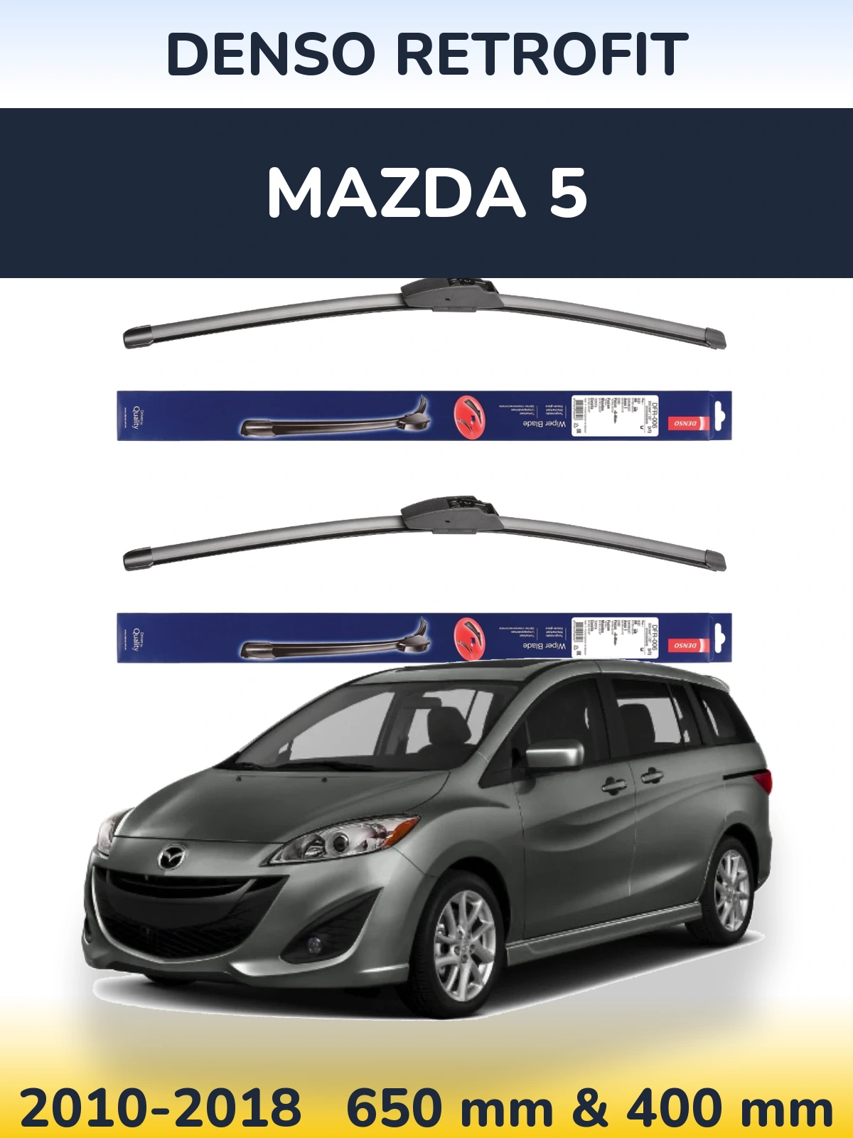 Komplet przednich wycieraczek Denso Retrofit 650 & 400 mm do Mazda 5 2010-2018