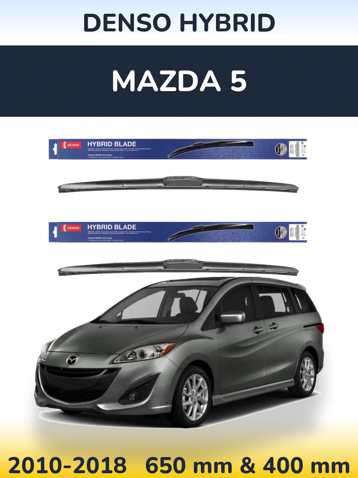 Komplet przednich wycieraczek Denso Hybrid 650 & 400 mm do Mazda 5 2010-2018