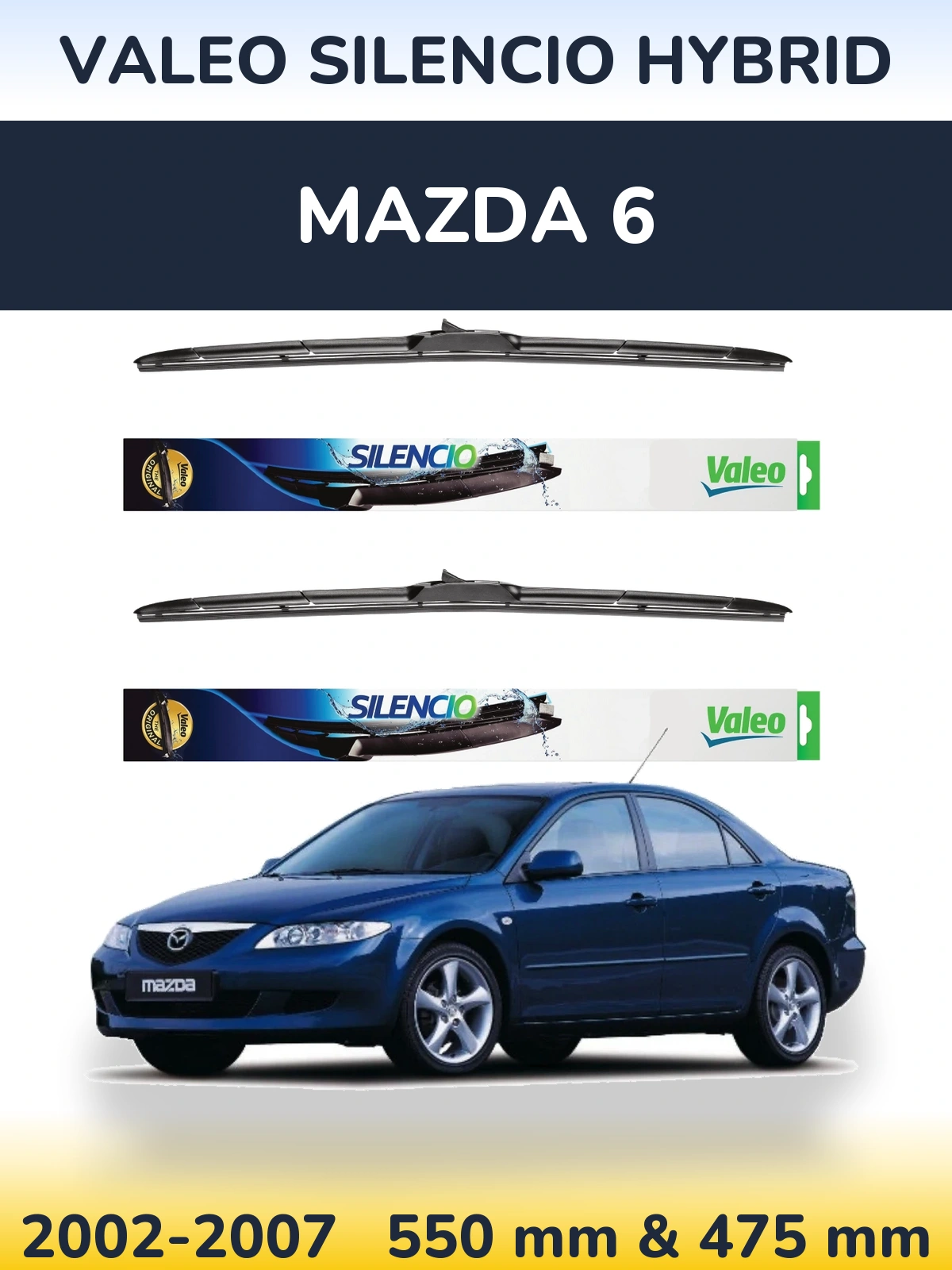 Комплект передних дворников Valeo Silencio Hybrid 550 & 475 мм для Mazda 6 2002-2007