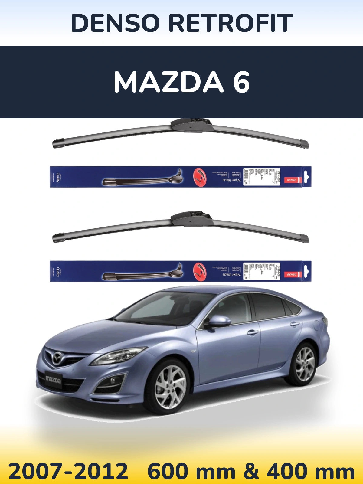 Front wiper blade set Denso Retrofit 600 & 400 mm for Mazda 6 2007-2012