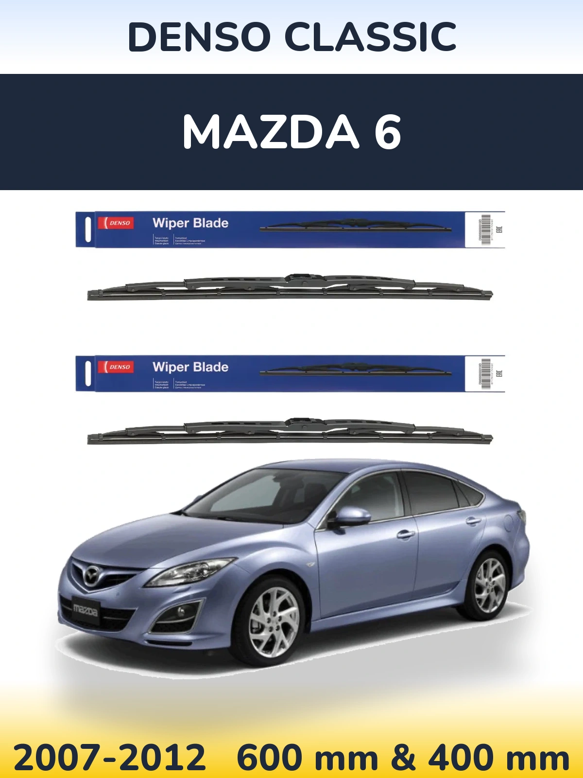Komplet przednich wycieraczek Denso Classic 600 & 400 mm do Mazda 6 2007-2012