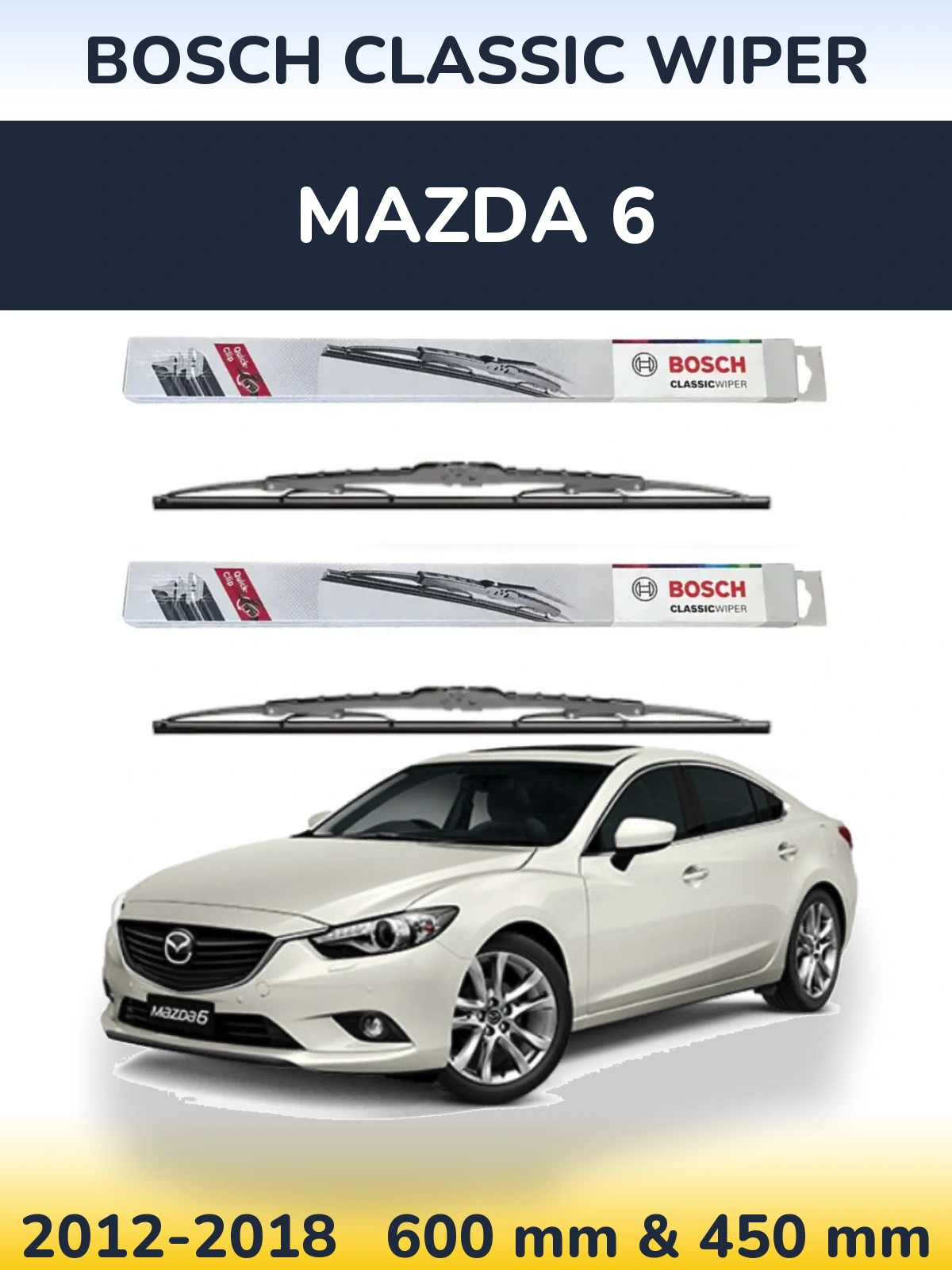 Komplet przednich wycieraczek BOSCH Classic Wiper 600 & 450 mm do Mazda 6 2012-2018