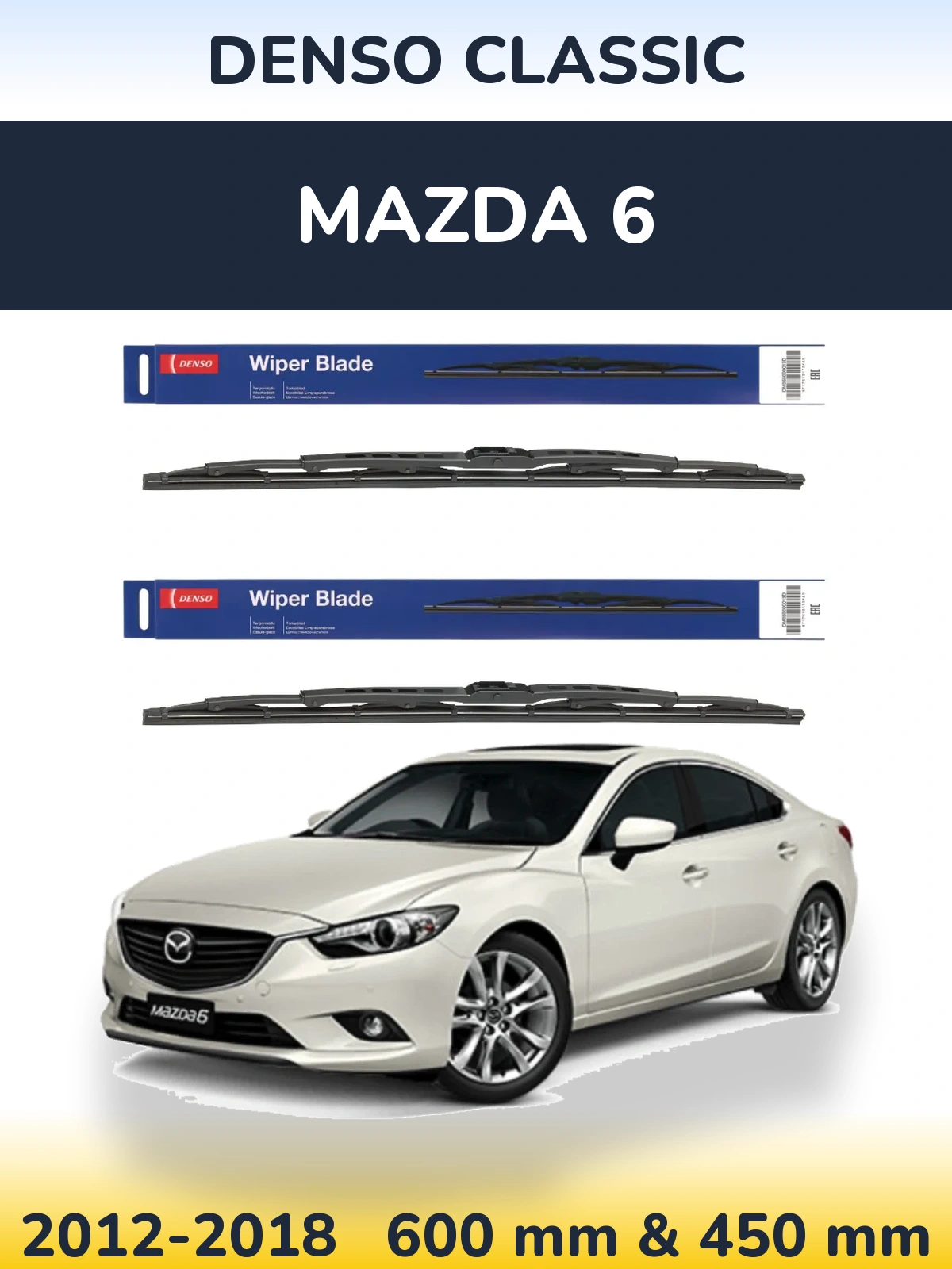 Komplet przednich wycieraczek Denso Classic 600 & 450 mm do Mazda 6 2012-2018