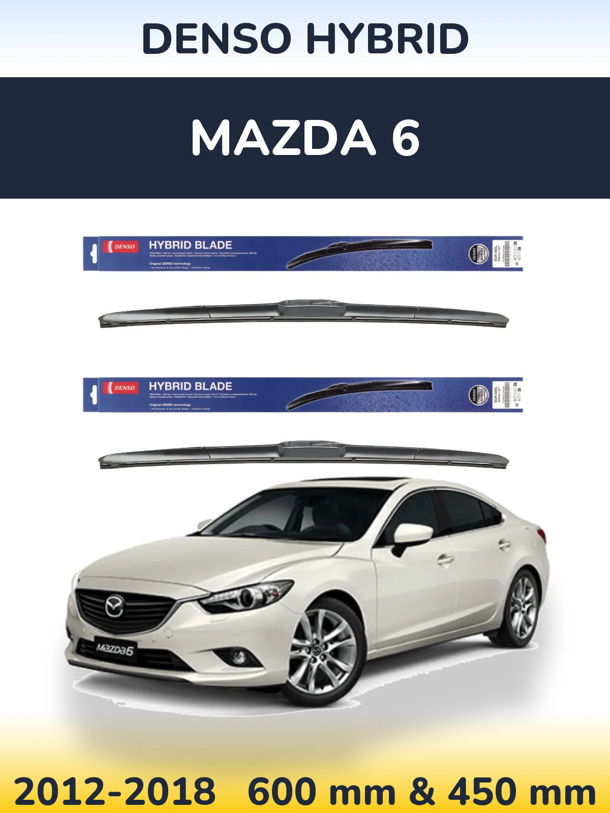 Komplet przednich wycieraczek Denso Hybrid 600 & 450 mm do Mazda 6 2012-2018