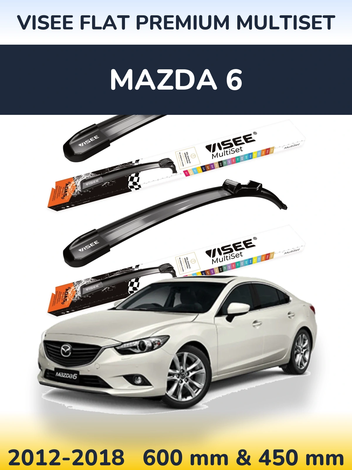 Komplet przednich wycieraczek VISEE FLAT PREMIUM MultiSet 600 & 450 mm do Mazda 6 2012-2018