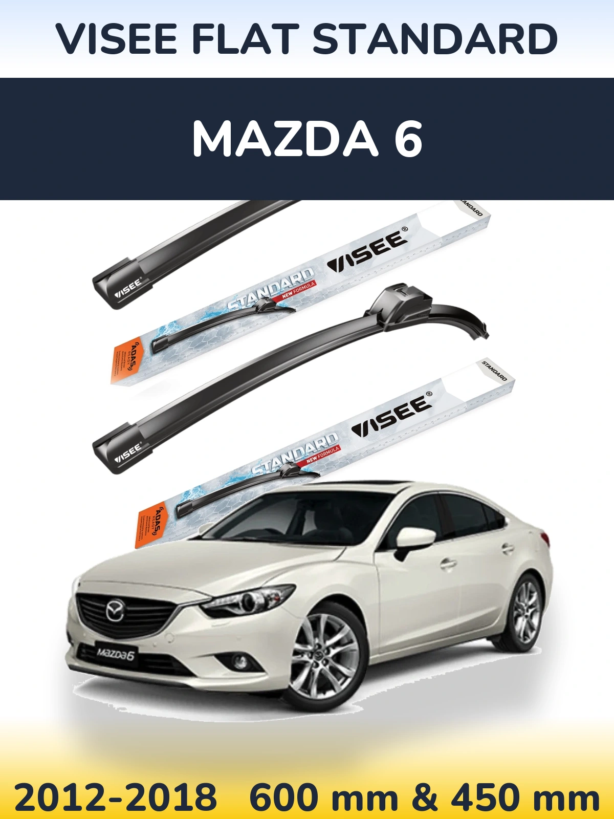 Komplet przednich wycieraczek VISEE FLAT STANDARD 600 & 450 mm do Mazda 6 2012-2018