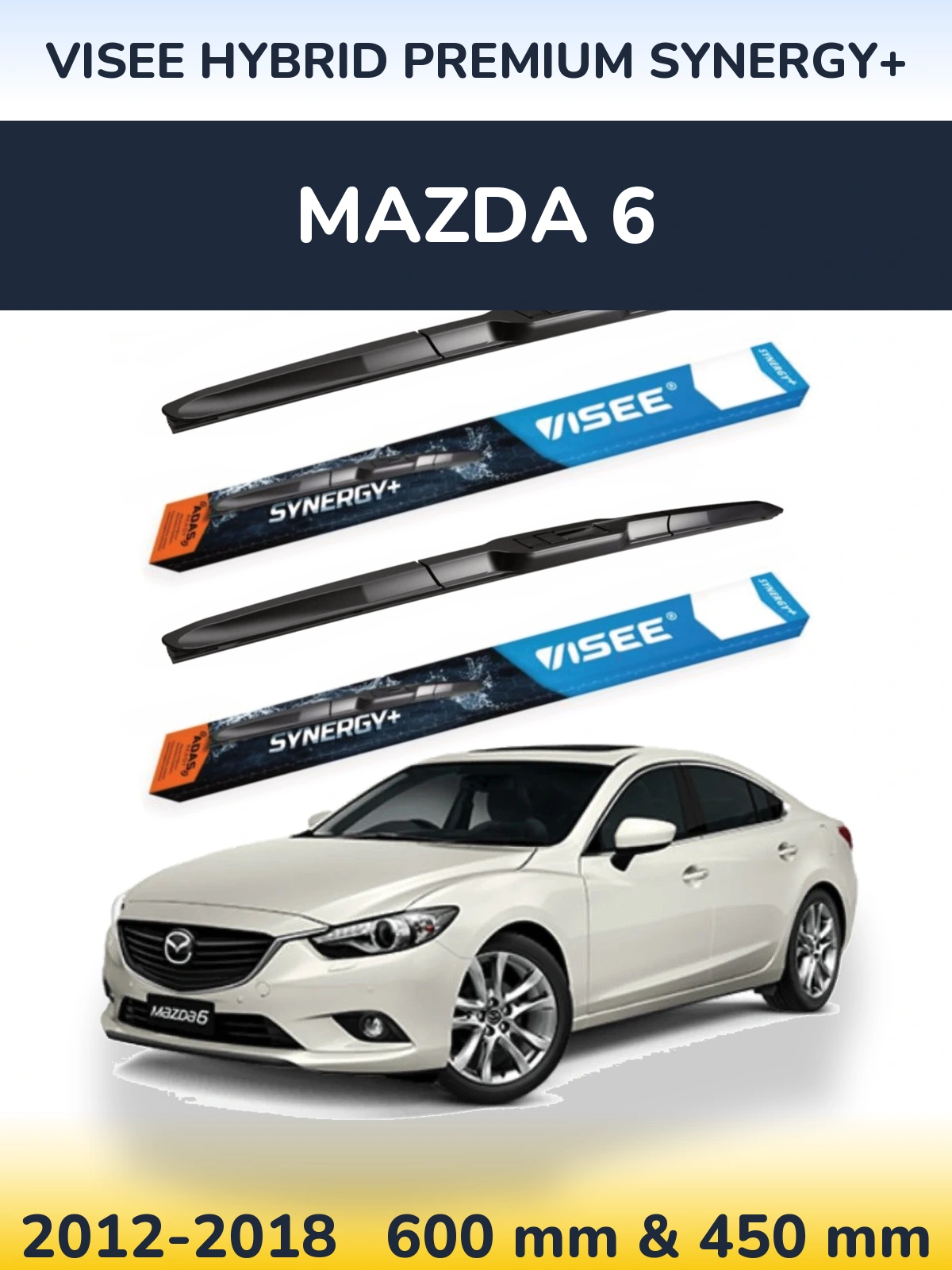 Комплект передних дворников VISEE HYBRID PREMIUM SYNERGY+ 600 & 450 мм для Mazda 6 2012-2018