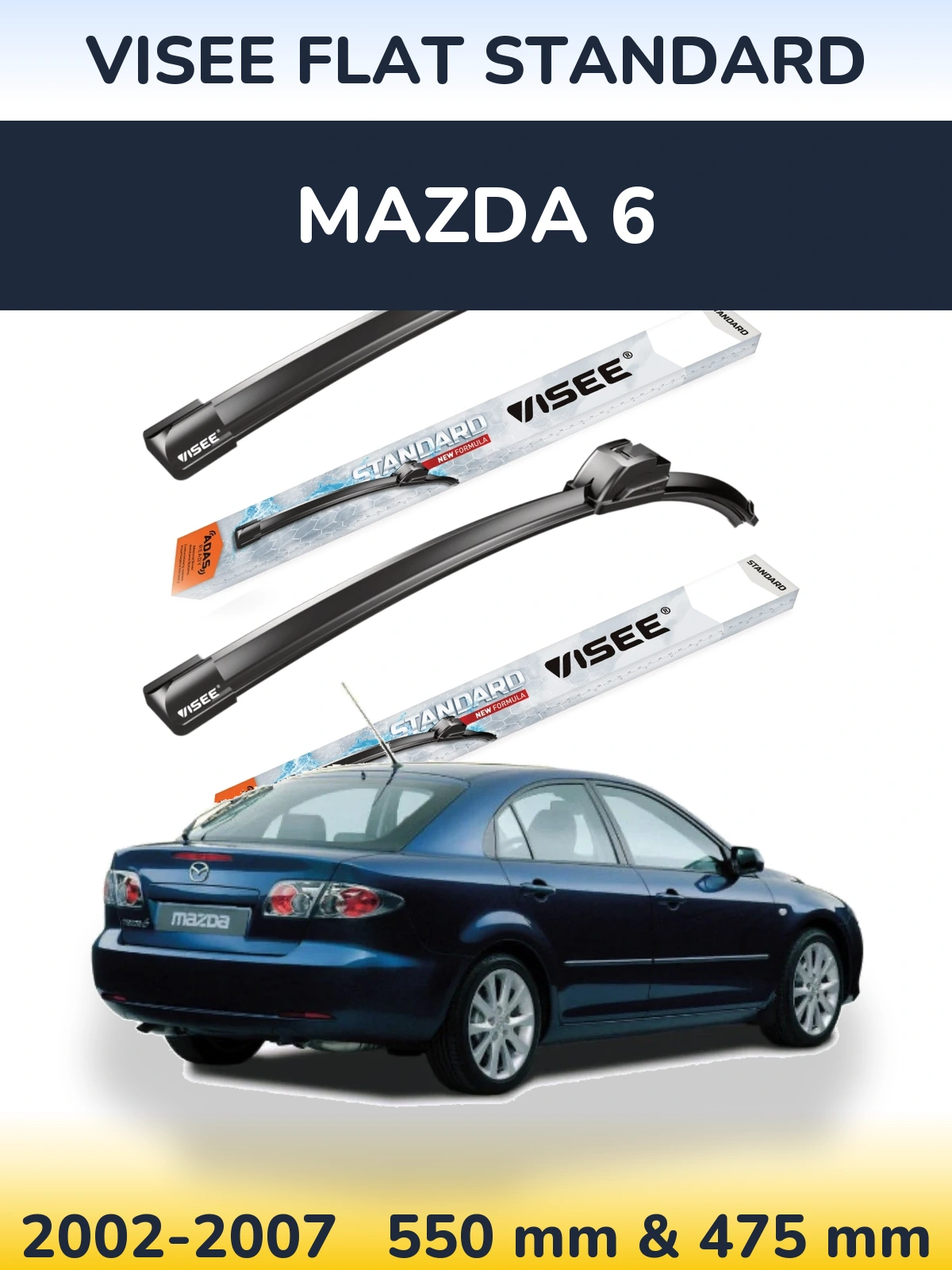 Комплект передних дворников VISEE FLAT STANDARD 550 & 475 мм для Mazda 6 2002-2007