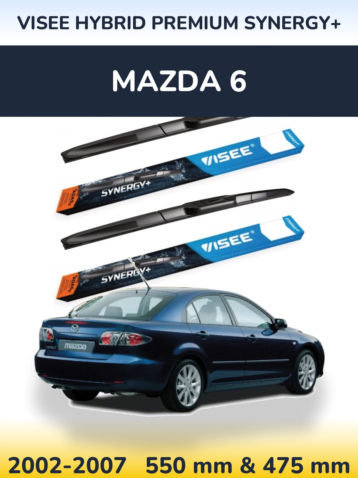 Front wiper blade set VISEE HYBRID PREMIUM SYNERGY+ 550 & 475 mm for Mazda 6 2002-2007