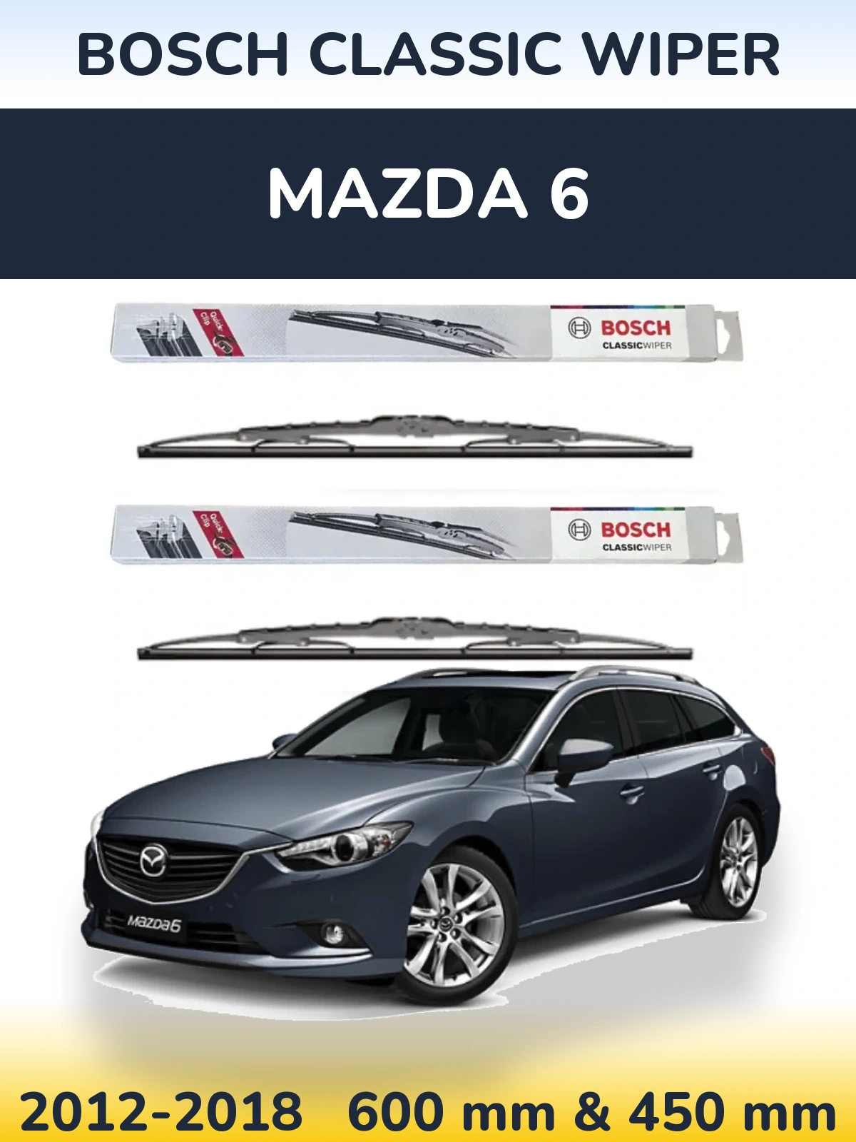 Komplet przednich wycieraczek BOSCH Classic Wiper 600 & 450 mm do Mazda 6 2012-2018
