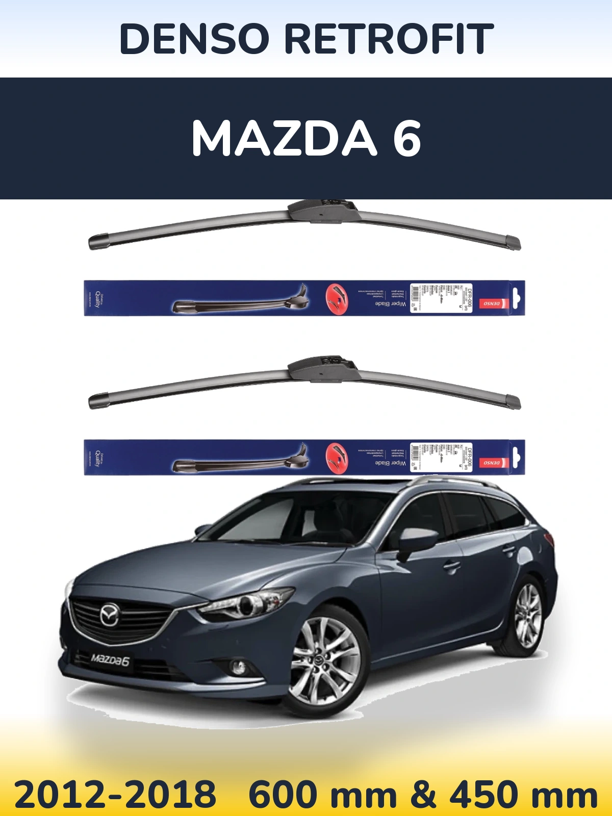 Front wiper blade set Denso Retrofit 600 & 450 mm for Mazda 6 2012-2018