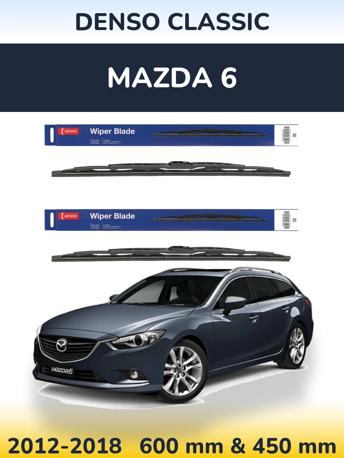 Komplet przednich wycieraczek Denso Classic 600 & 450 mm do Mazda 6 2012-2018