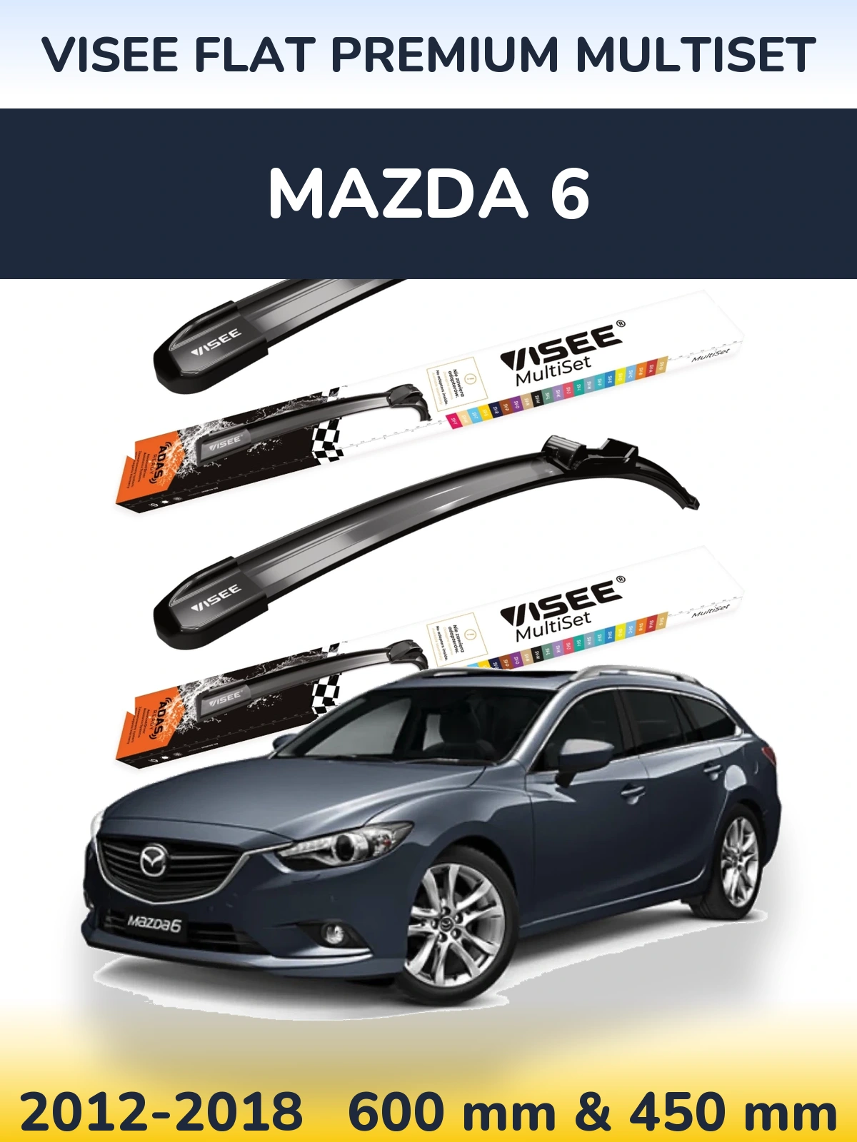 Комплект передних дворников VISEE FLAT PREMIUM MultiSet 600 & 450 мм для Mazda 6 2012-2018