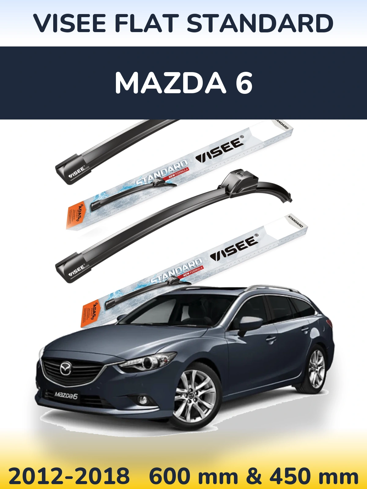 Komplet przednich wycieraczek VISEE FLAT STANDARD 600 & 450 mm do Mazda 6 2012-2018