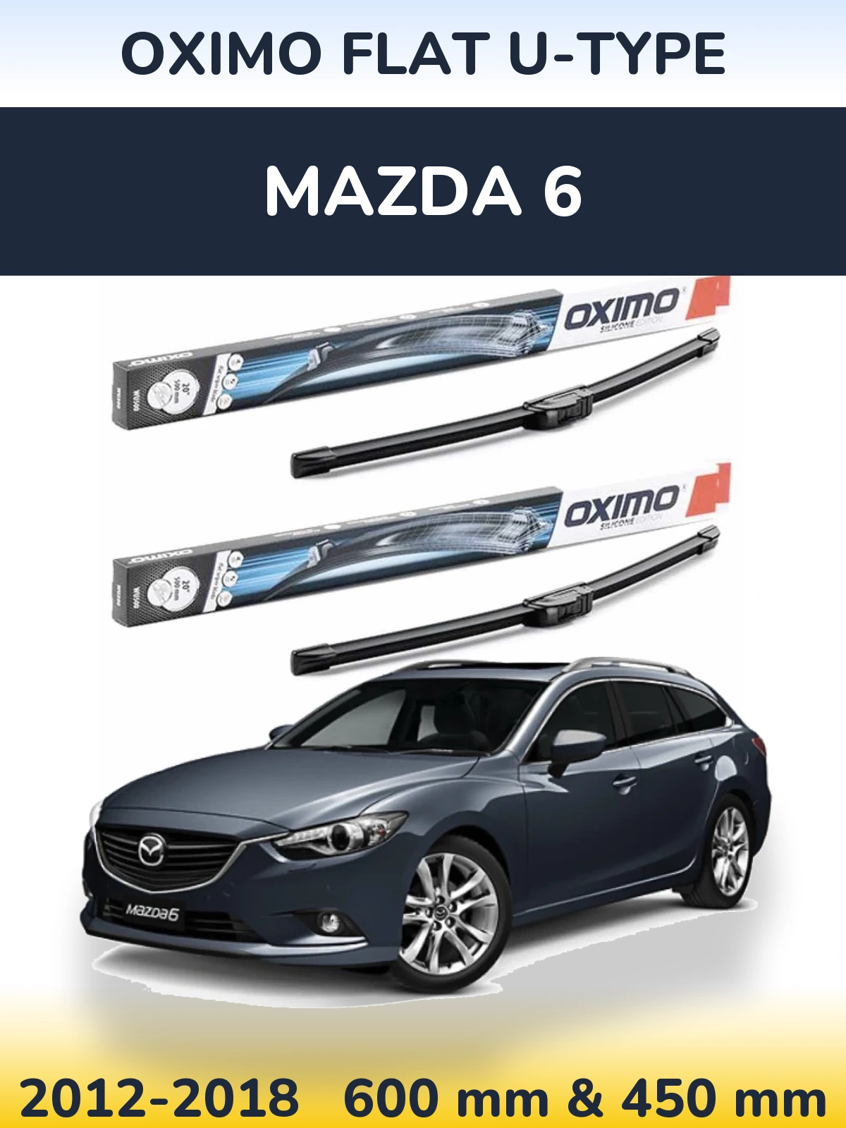 Komplet przednich wycieraczek Oximo Flat U-type 600 & 450 mm do Mazda 6 2012-2018