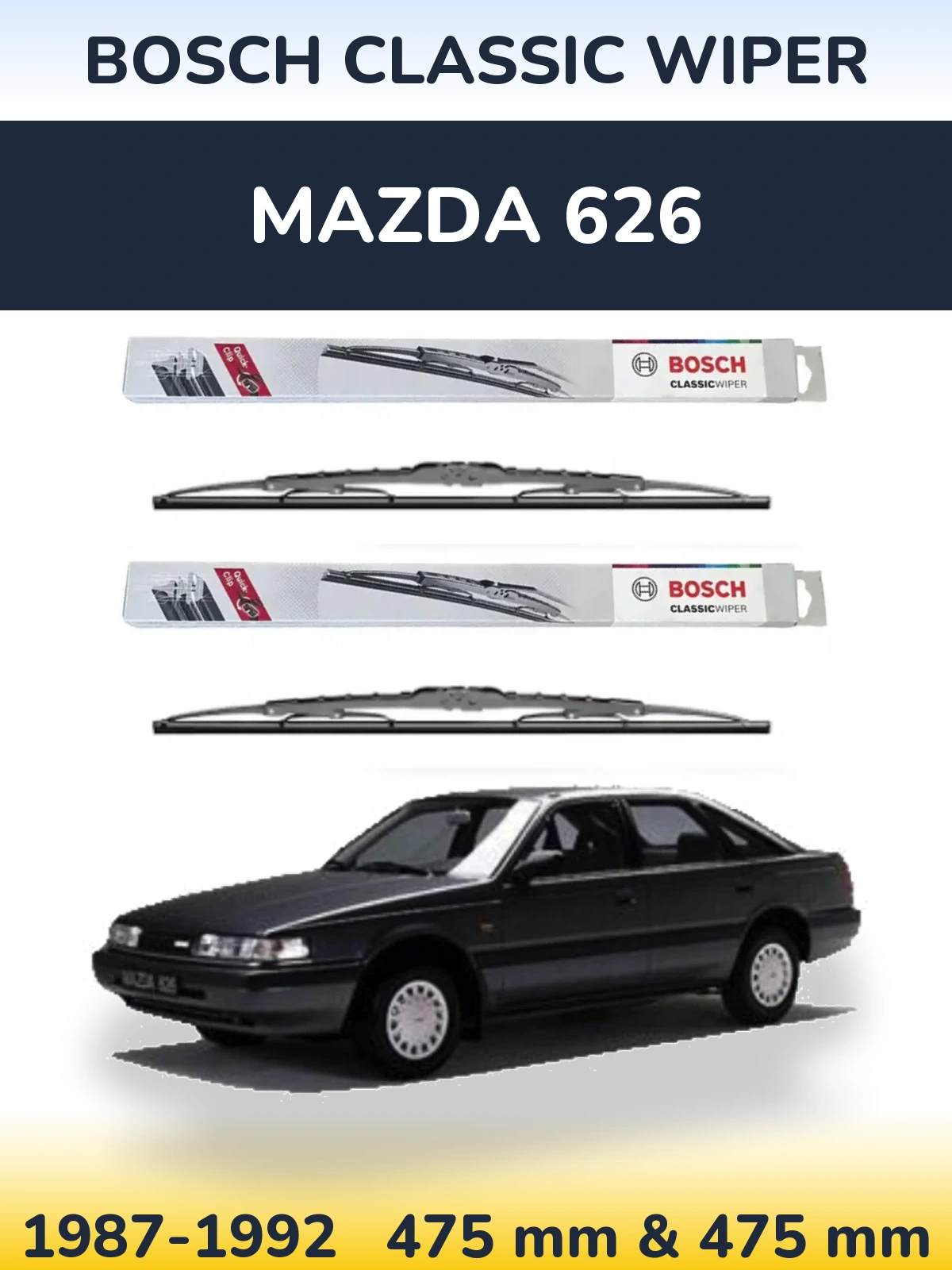 Komplet przednich wycieraczek BOSCH Classic Wiper 475 & 475 mm do Mazda 626 1987-1992