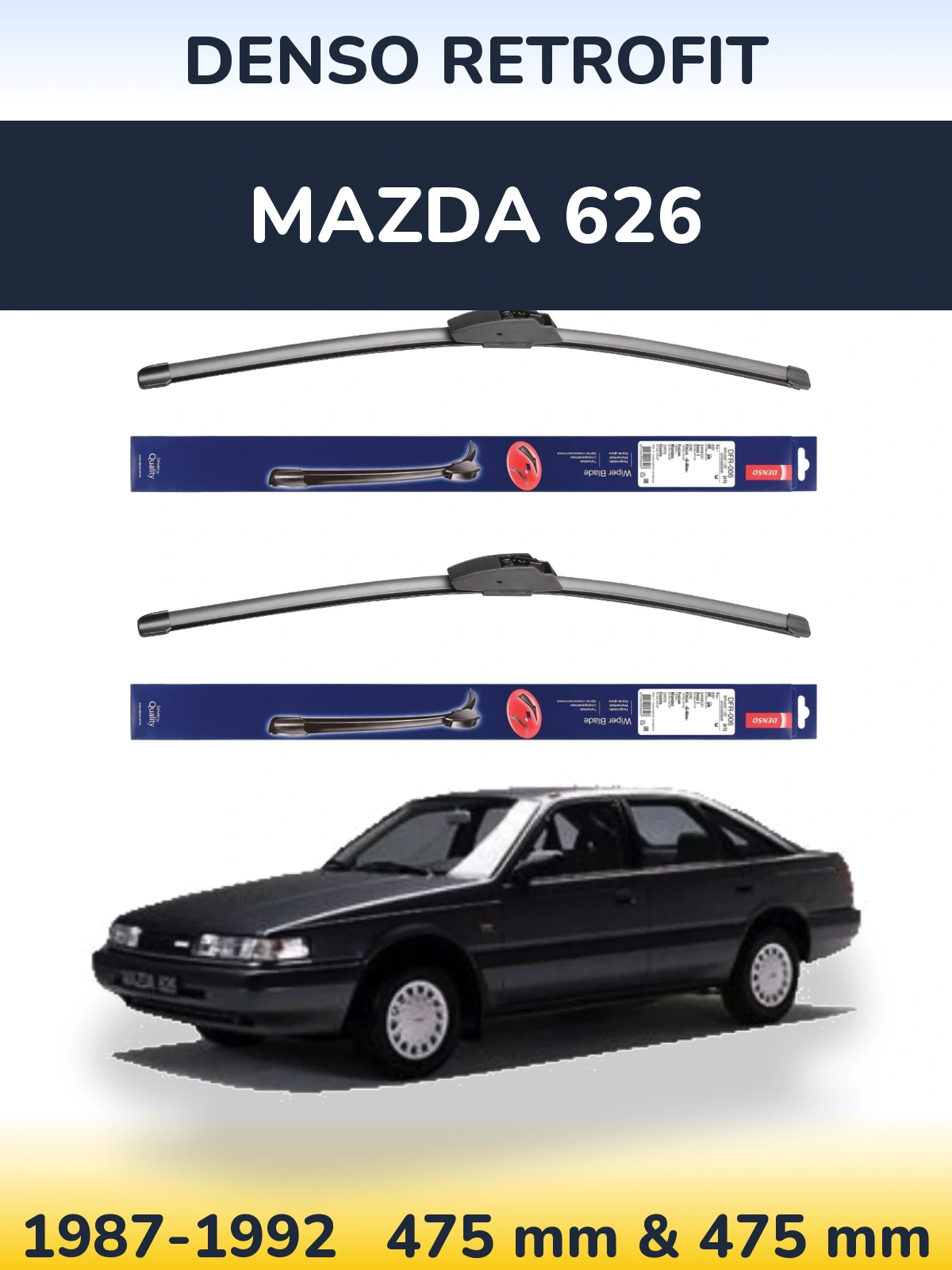 Front wiper blade set Denso Retrofit 475 & 475 mm for Mazda 626 1987-1992