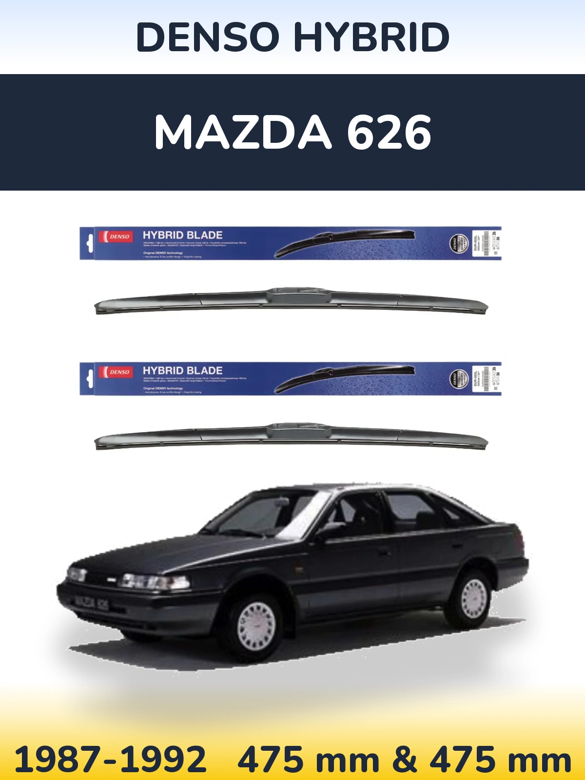 Front wiper blade set Denso Hybrid 475 & 475 mm for Mazda 626 1987-1992
