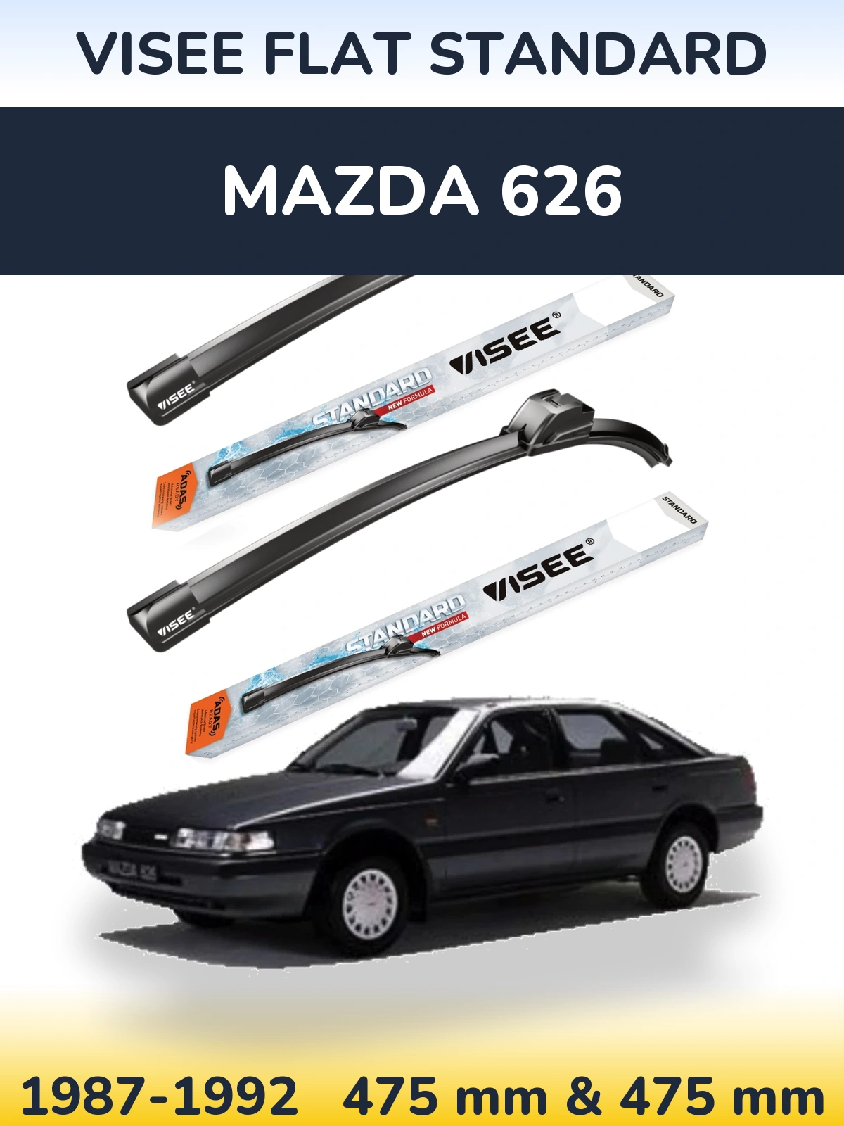 Komplet przednich wycieraczek VISEE FLAT STANDARD 475 & 475 mm do Mazda 626 1987-1992