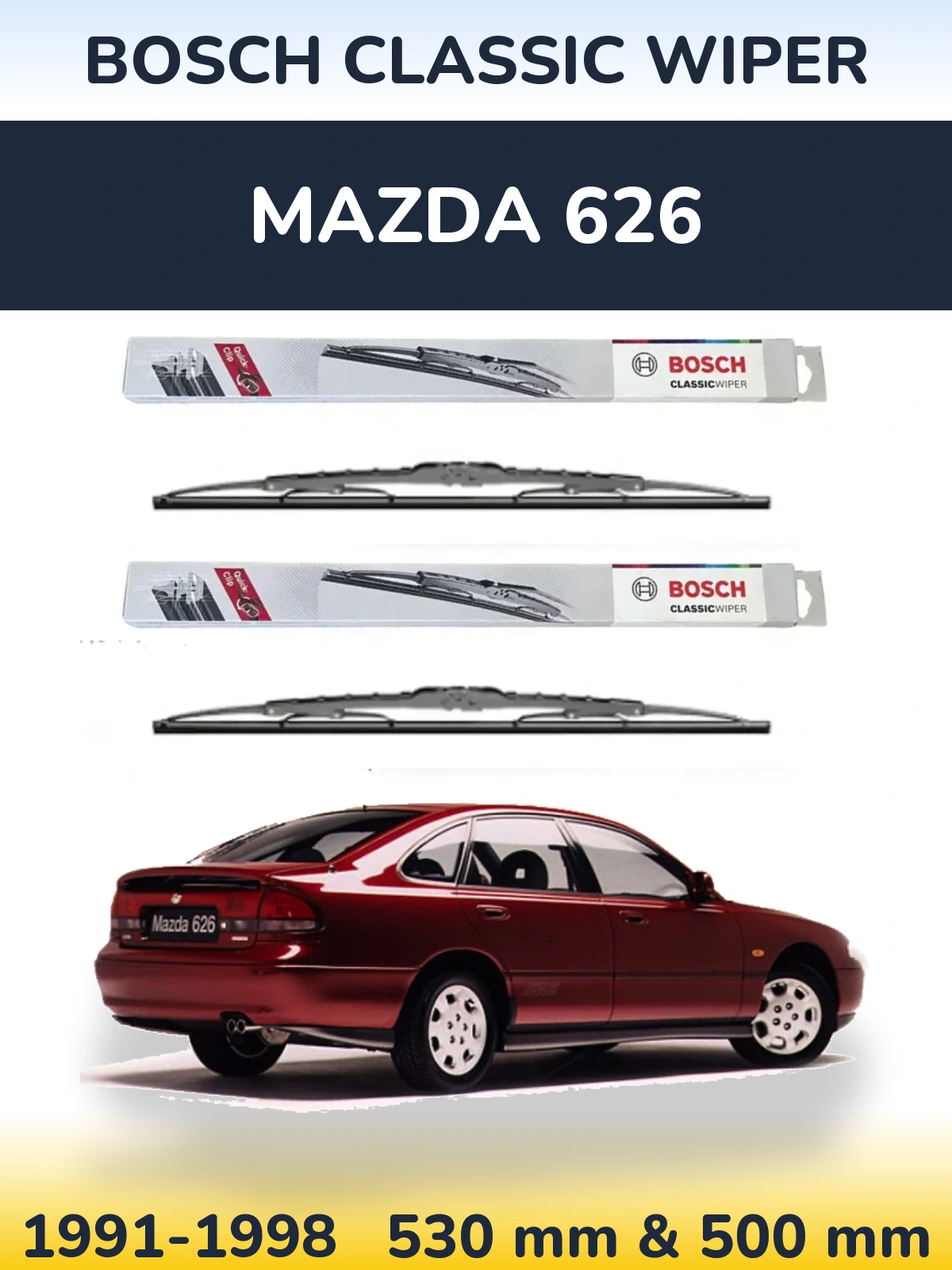 Комплект передніх щіток BOSCH Classic Wiper 530 & 500 мм для Mazda 626 1991-1998