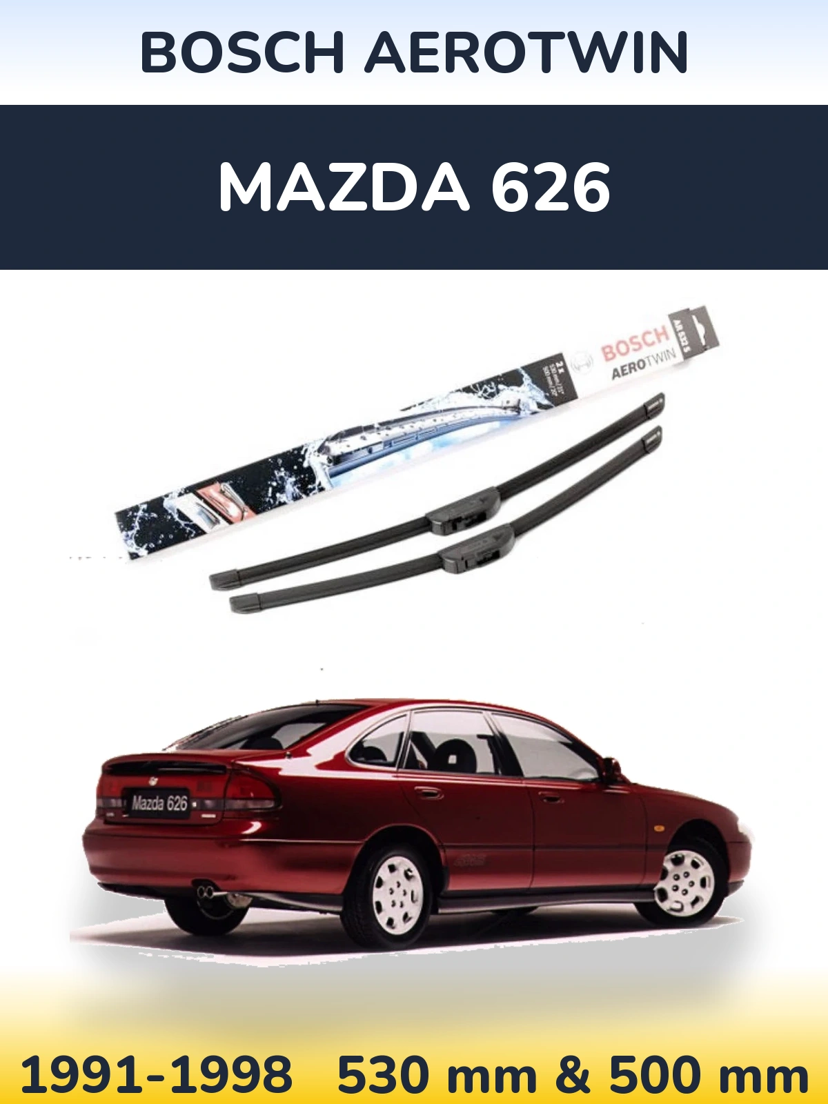 Front wiper blade set BOSCH AeroTwin 530 & 500 mm for Mazda 626 1991-1998