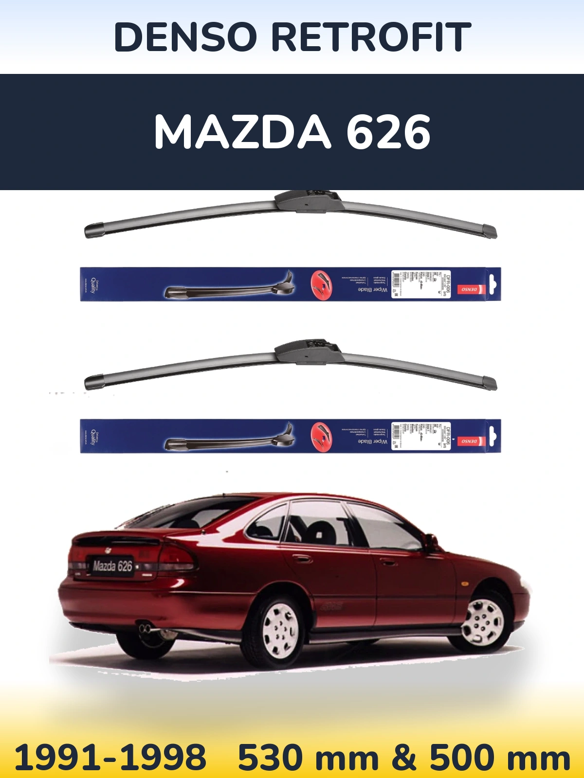 Komplet przednich wycieraczek Denso Retrofit 530 & 500 mm do Mazda 626 1991-1998