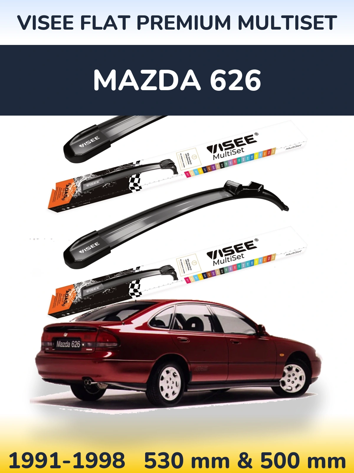 Комплект передних дворников VISEE FLAT PREMIUM MultiSet 530 & 500 мм для Mazda 626 1991-1998