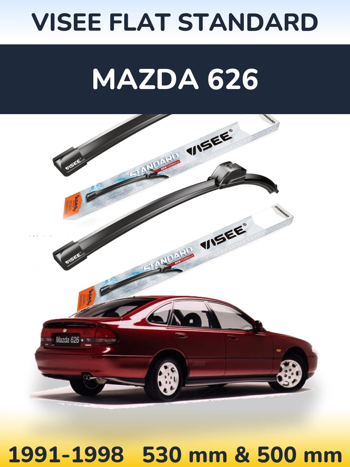 Komplet przednich wycieraczek VISEE FLAT STANDARD 530 & 500 mm do Mazda 626 1991-1998