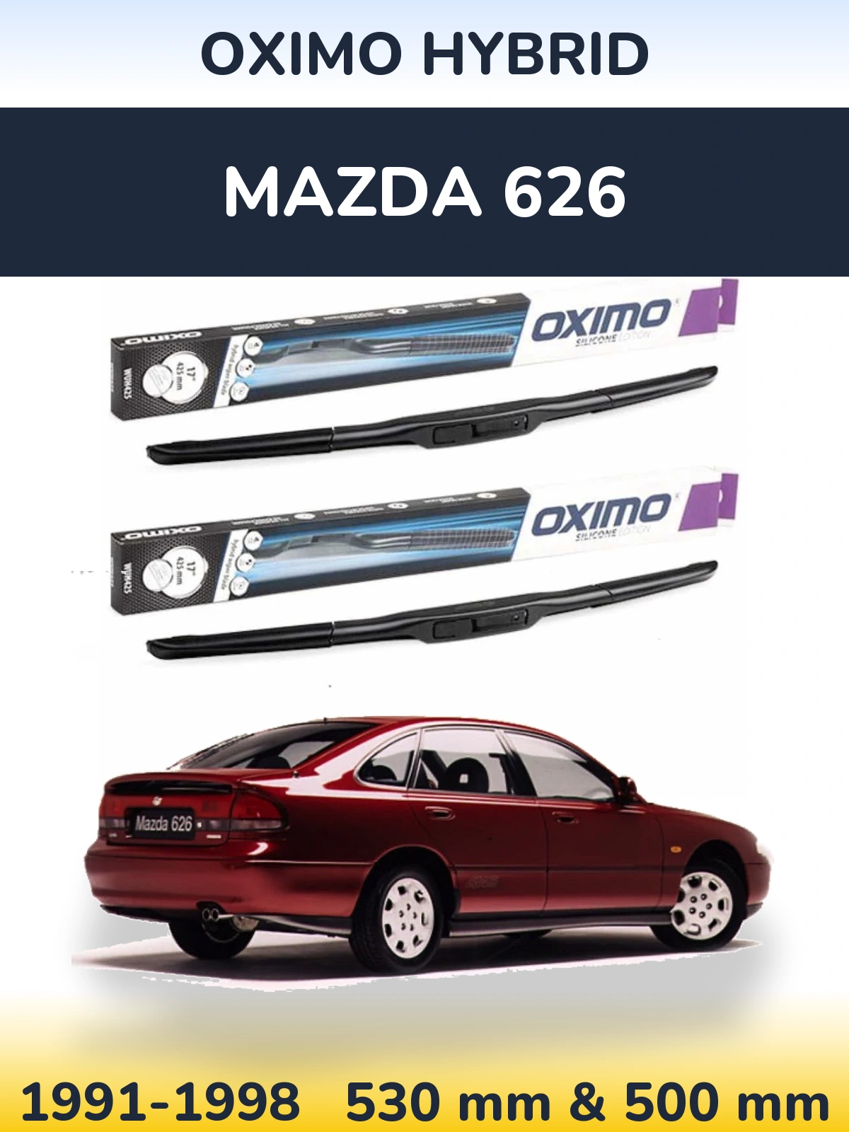 Front wiper blade set Oximo Hybrid 530 & 500 mm for Mazda 626 1991-1998