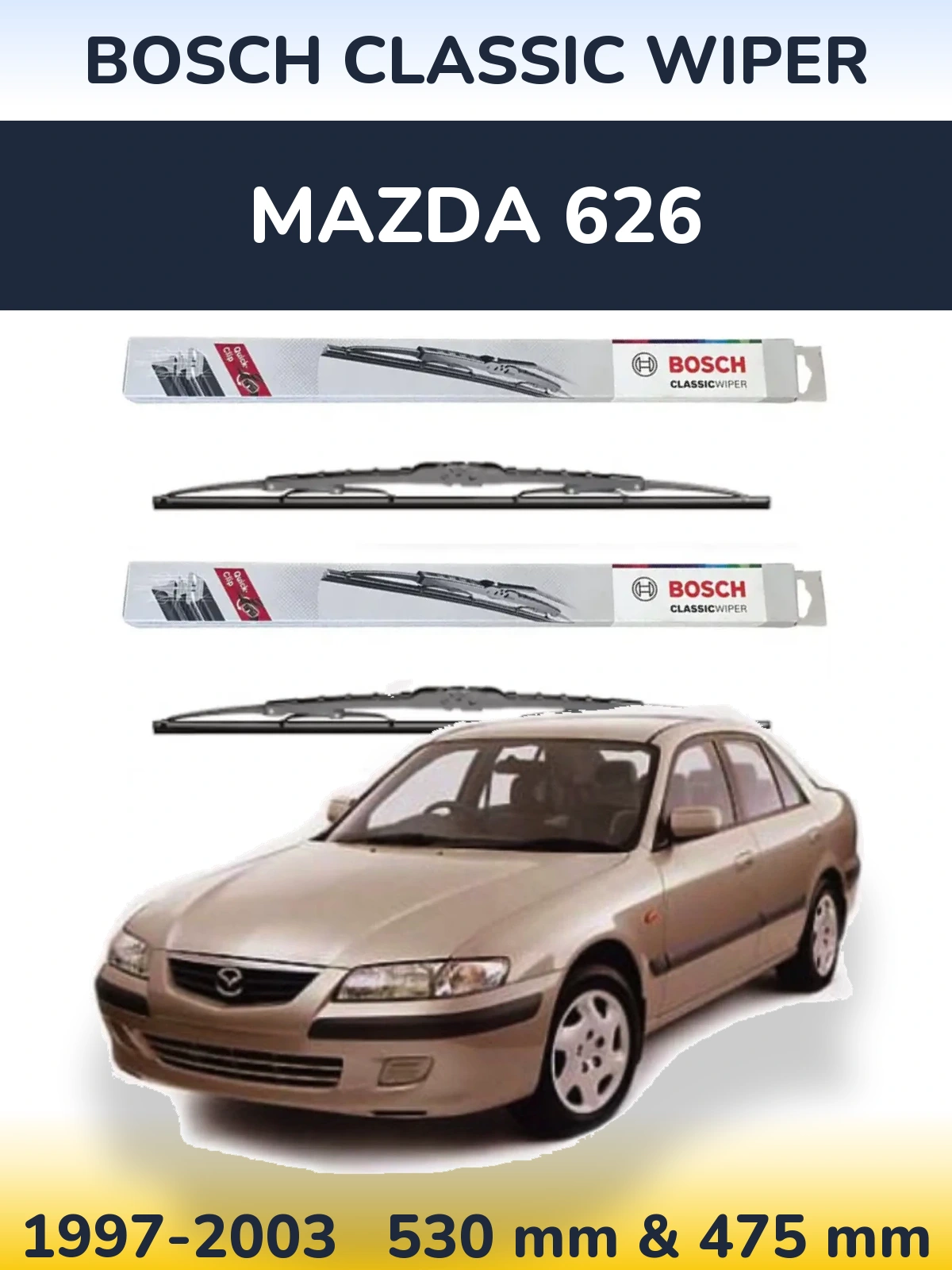 Комплект передних дворников BOSCH Classic Wiper 530 & 475 мм для Mazda 626 1997-2003