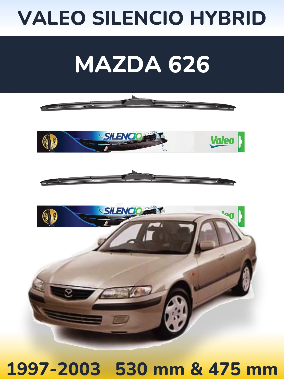 Komplet przednich wycieraczek Valeo Silencio Hybrid 530 & 475 mm do Mazda 626 1997-2003
