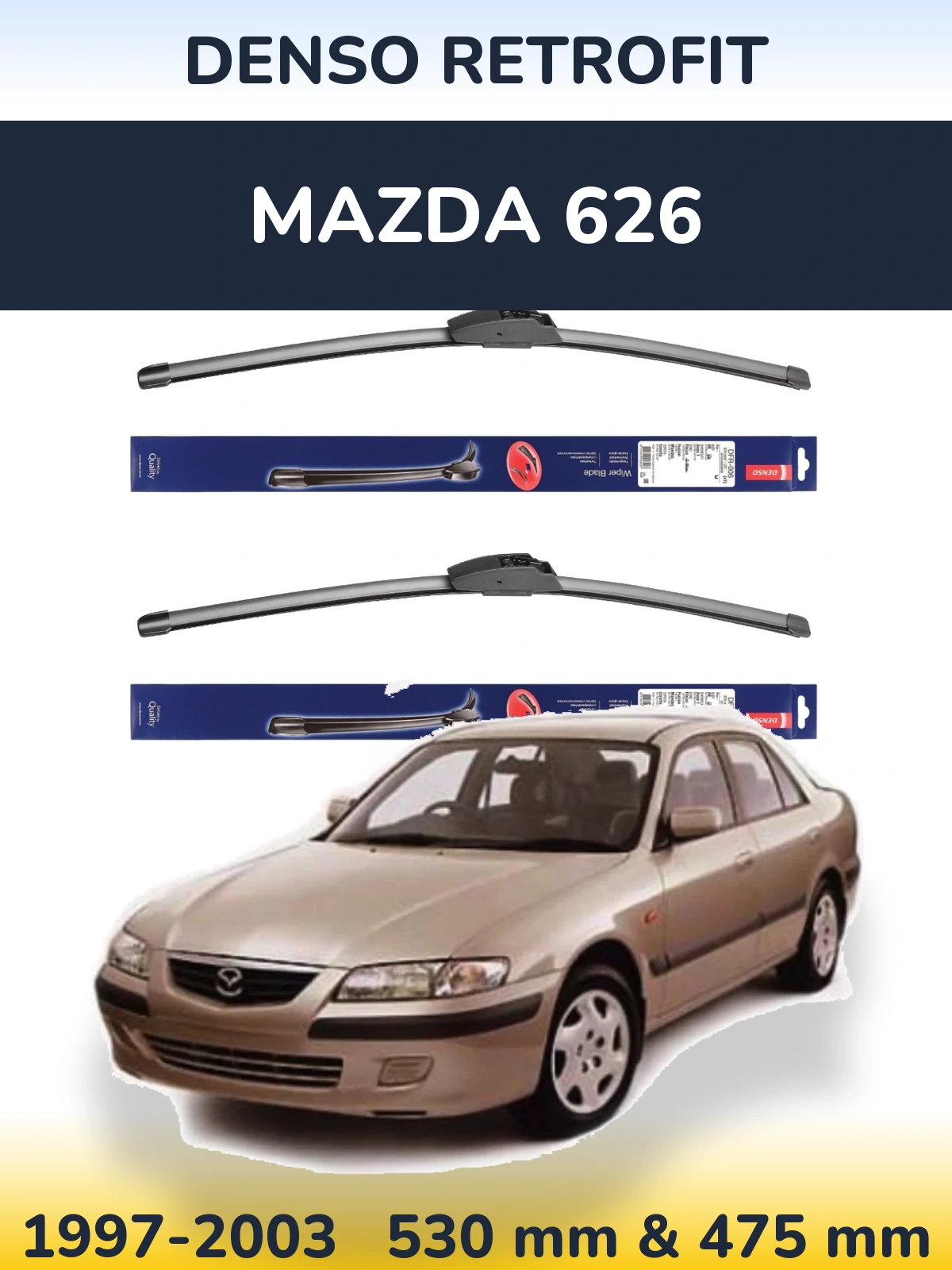 Komplet przednich wycieraczek Denso Retrofit 530 & 475 mm do Mazda 626 1997-2003