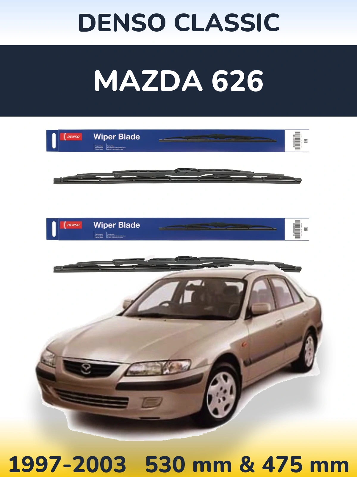 Komplet przednich wycieraczek Denso Classic 530 & 475 mm do Mazda 626 1997-2003