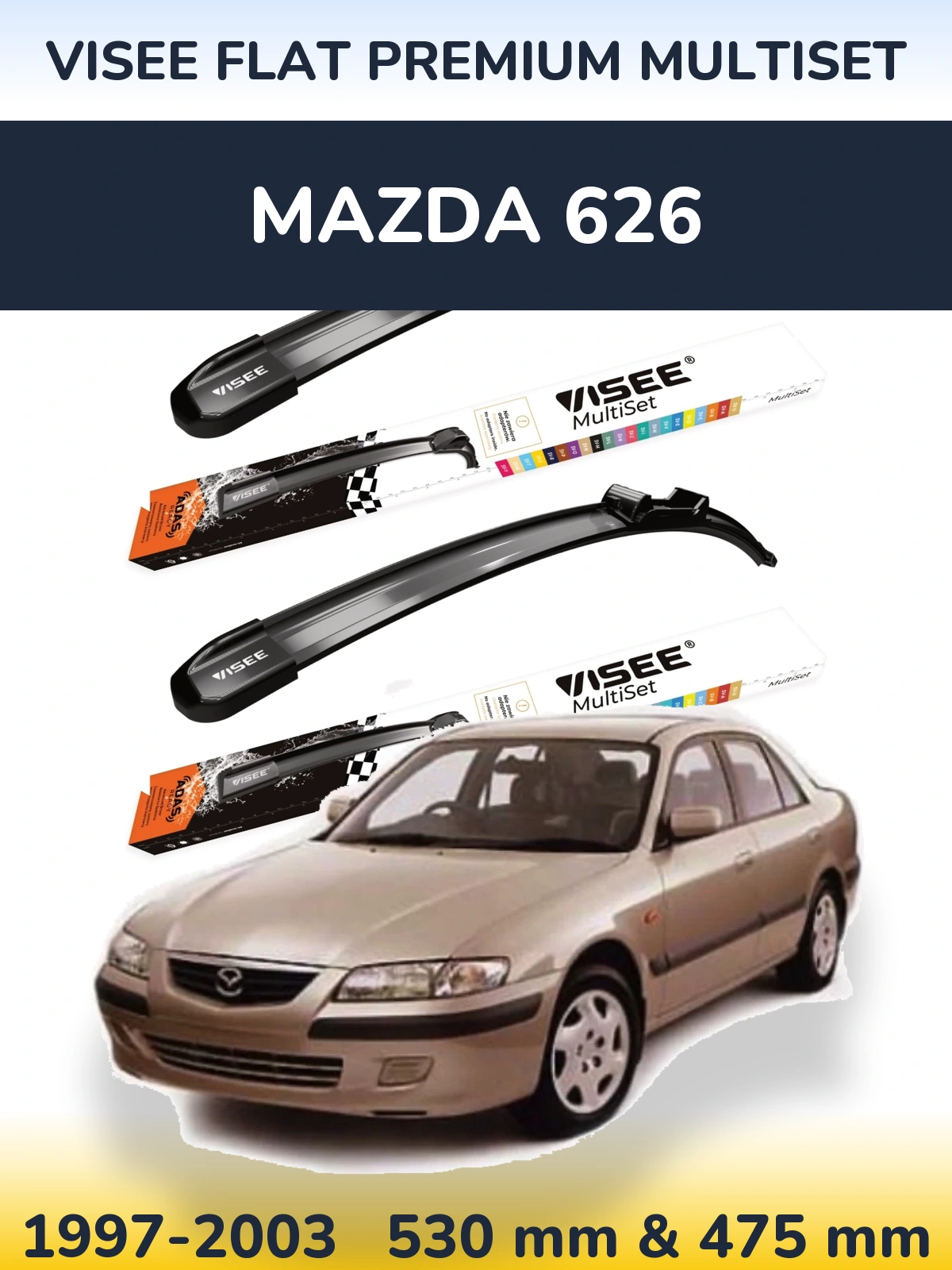 Komplet przednich wycieraczek VISEE FLAT PREMIUM MultiSet 530 & 475 mm do Mazda 626 1997-2003