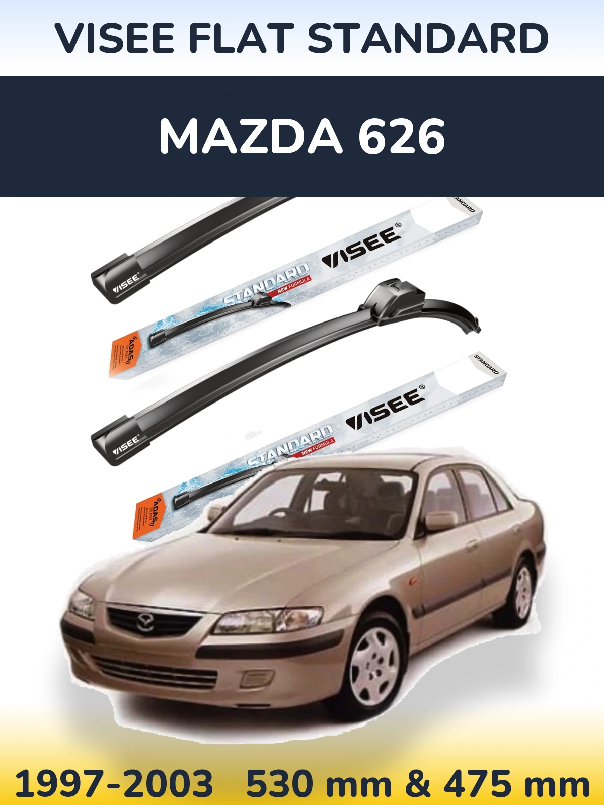 Комплект передних дворников VISEE FLAT STANDARD 530 & 475 мм для Mazda 626 1997-2003