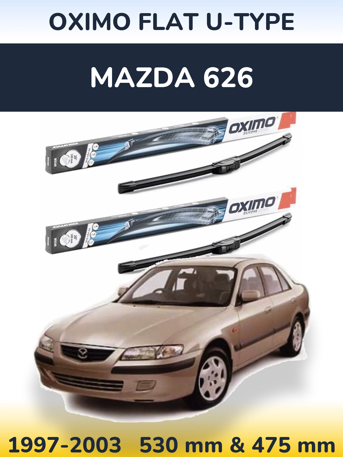 Комплект передних дворников Oximo Flat U-type 530 & 475 мм для Mazda 626 1997-2003