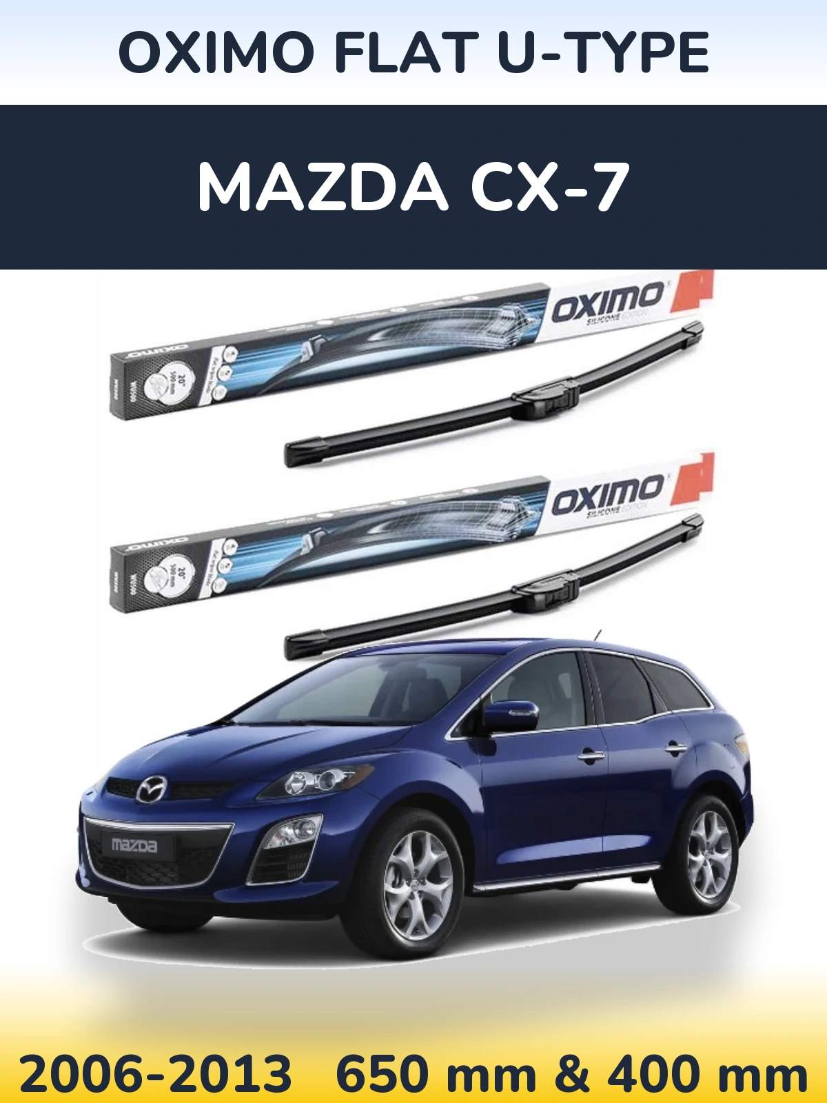 Комплект передних дворников Oximo Flat U-type 650 & 400 мм для Mazda CX-7 2006-2013