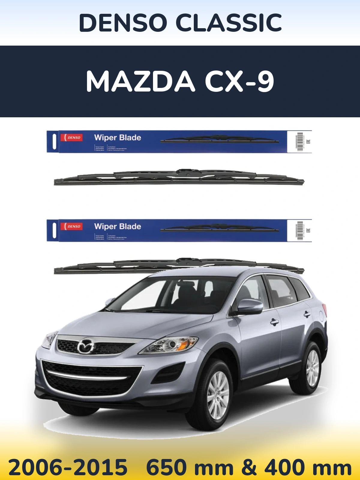 Komplet przednich wycieraczek Denso Classic 650 & 400 mm do Mazda CX-9 2006-2015