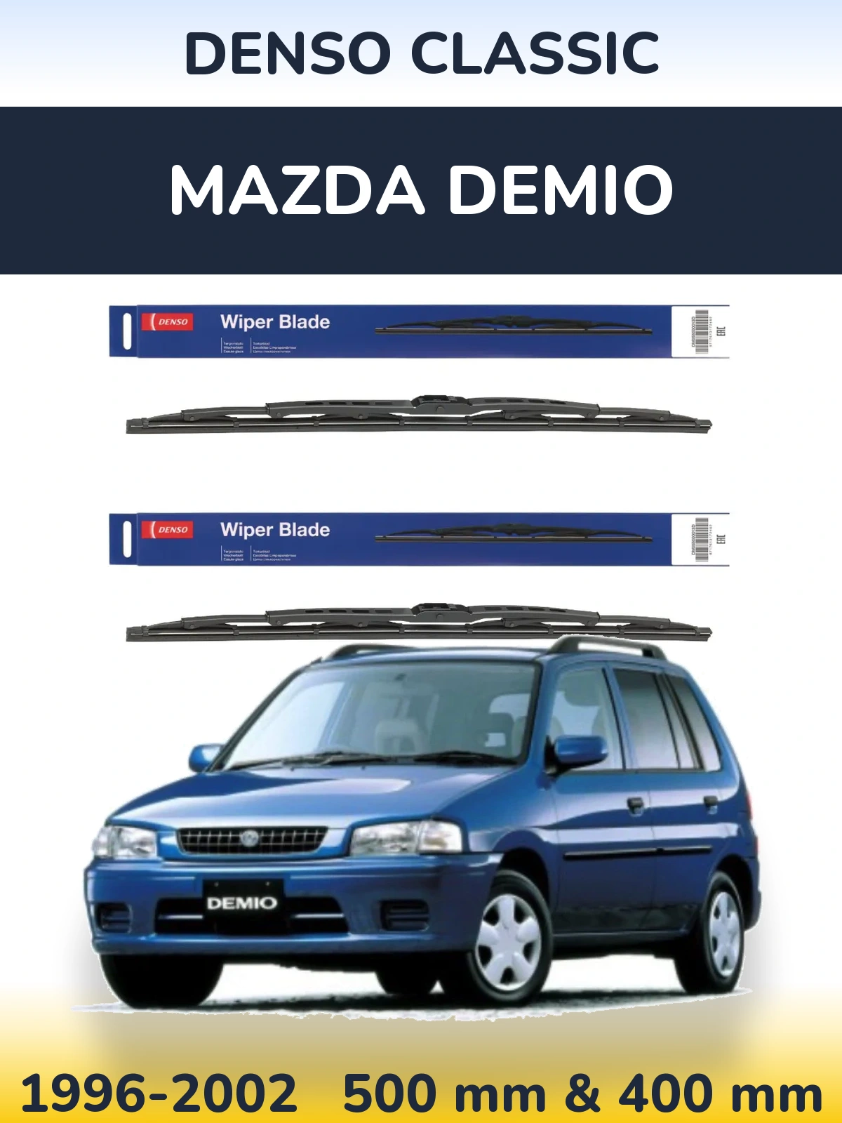 Front wiper blade set Denso Classic 500 & 400 mm for Mazda Demio 1996-2002