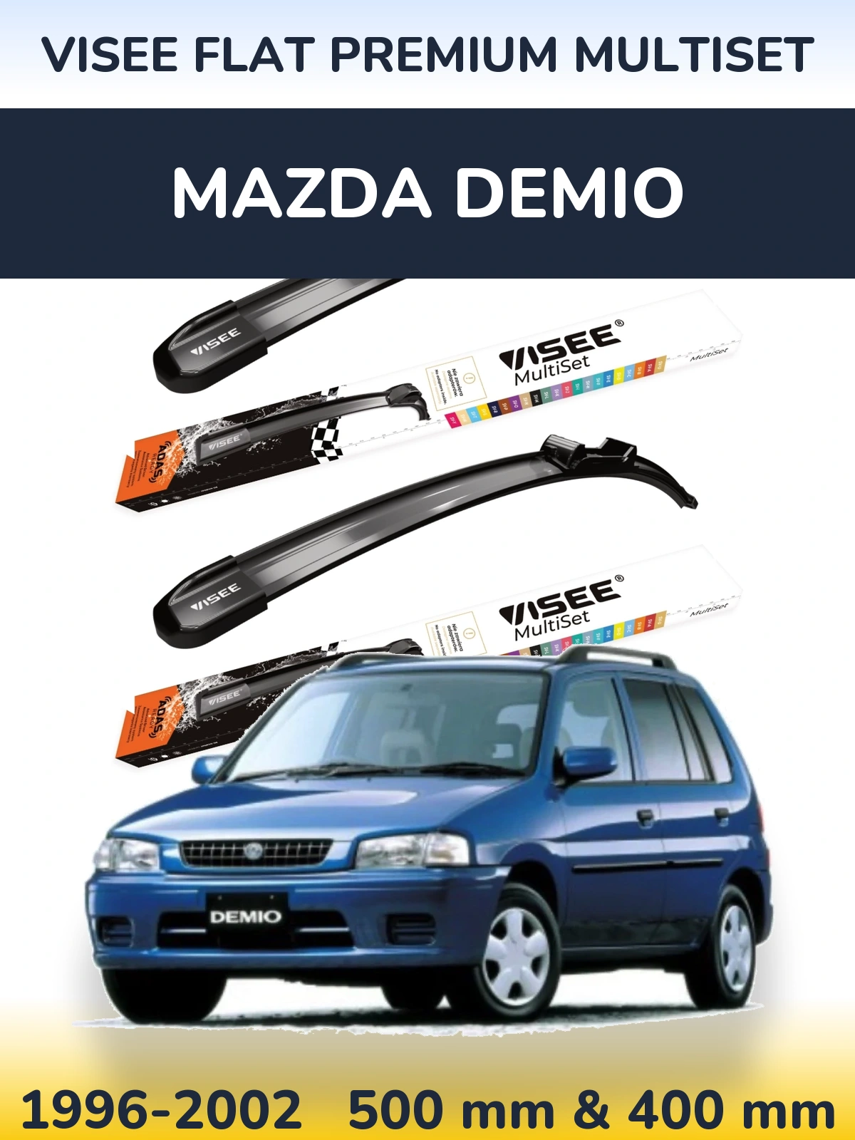 Front wiper blade set VISEE FLAT PREMIUM MultiSet 500 & 400 mm for Mazda Demio 1996-2002