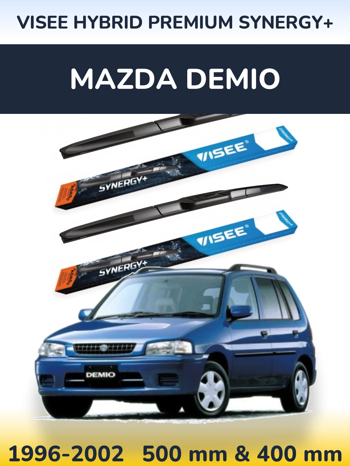 Front wiper blade set VISEE HYBRID PREMIUM SYNERGY+ 500 & 400 mm for Mazda Demio 1996-2002