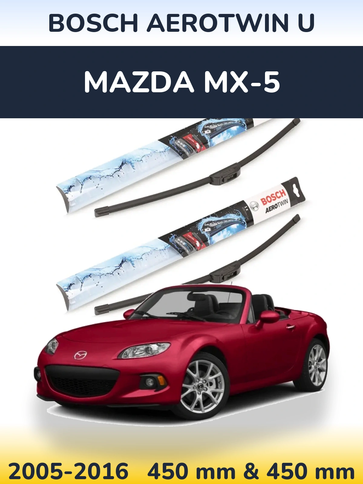 Komplet przednich wycieraczek BOSCH AeroTwin U 450 & 450 mm do Mazda MX-5 2005-2016