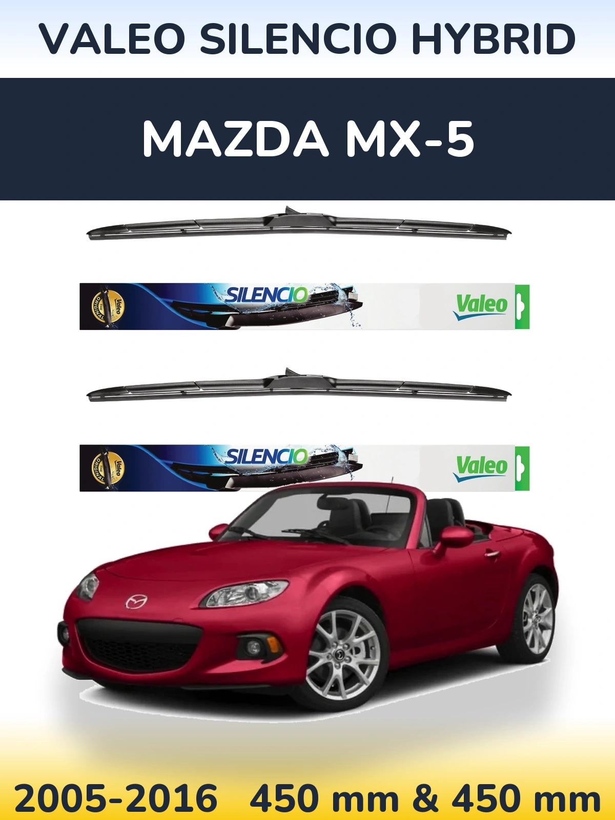 Комплект передних дворников Valeo Silencio Hybrid 450 & 450 мм для Mazda MX-5 2005-2016