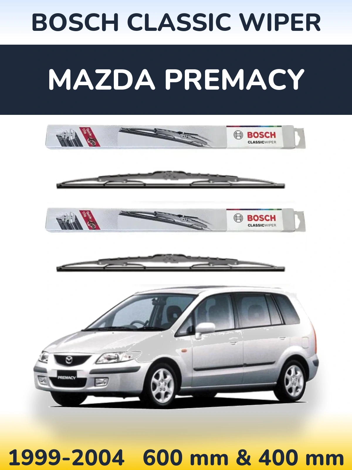 Komplet przednich wycieraczek BOSCH Classic Wiper 600 & 400 mm do Mazda Premacy 1999-2004